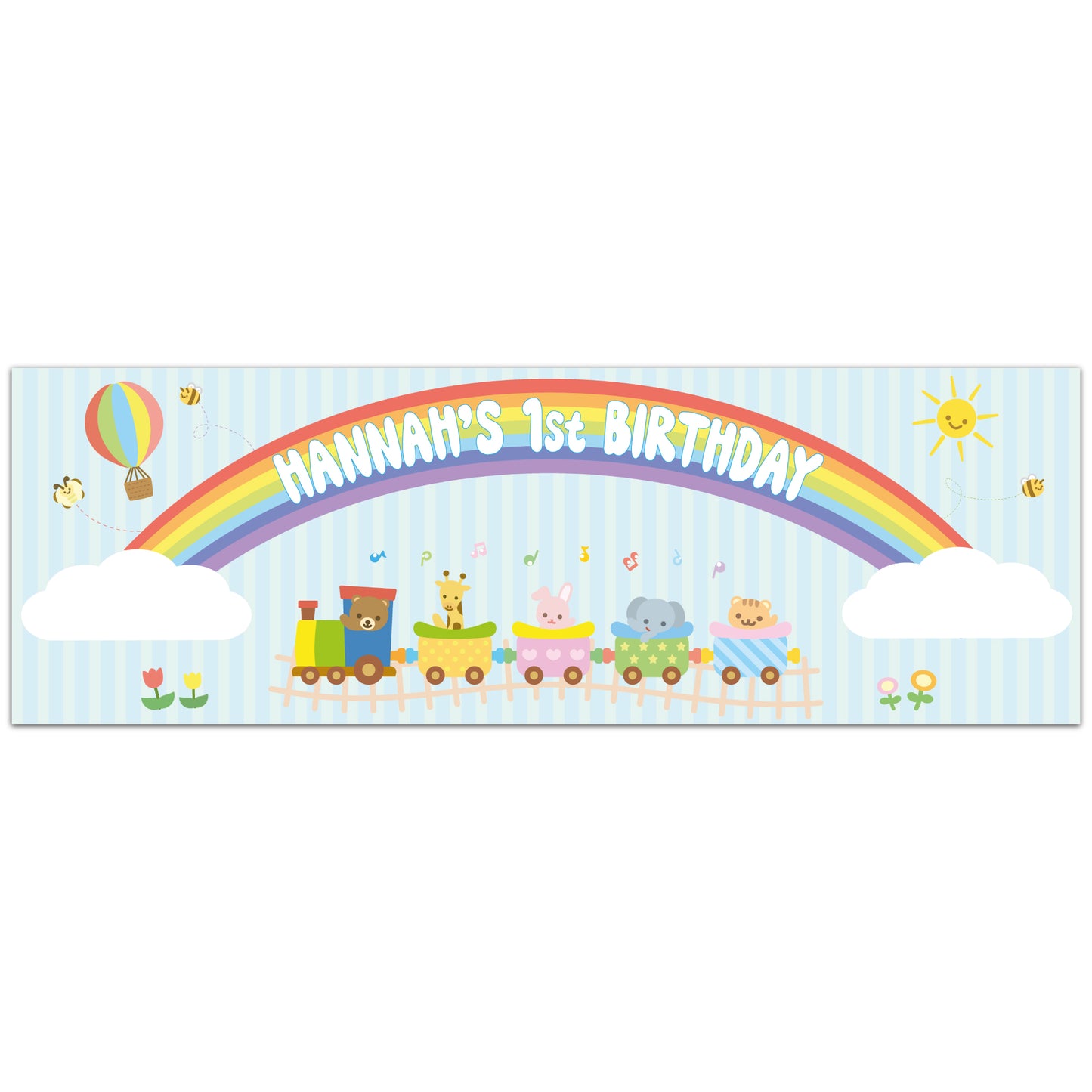 Rainbow Birthday – Animal Train Adventure Personalised Banner Wall Sticker