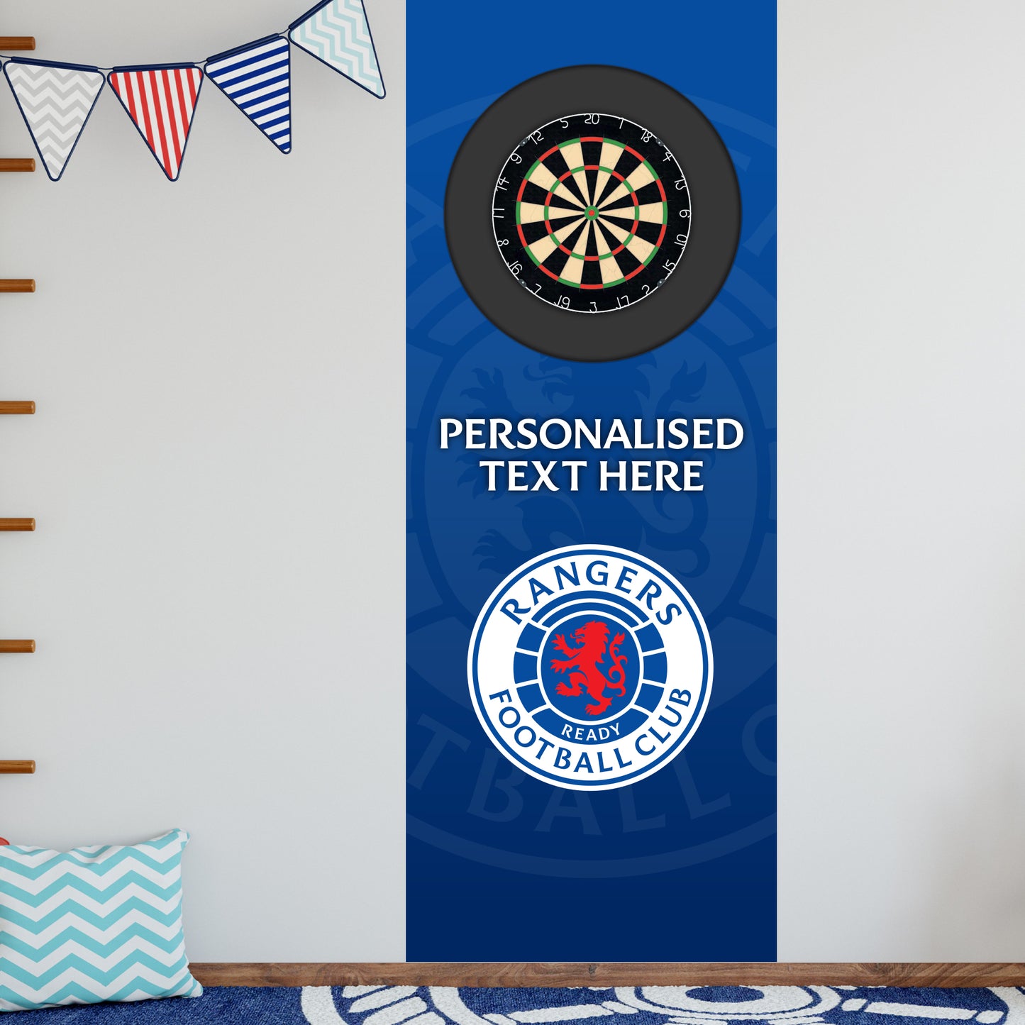 Rangers FC Wall Sticker - Dart Board Backdrop with Personalised Text Wall Art