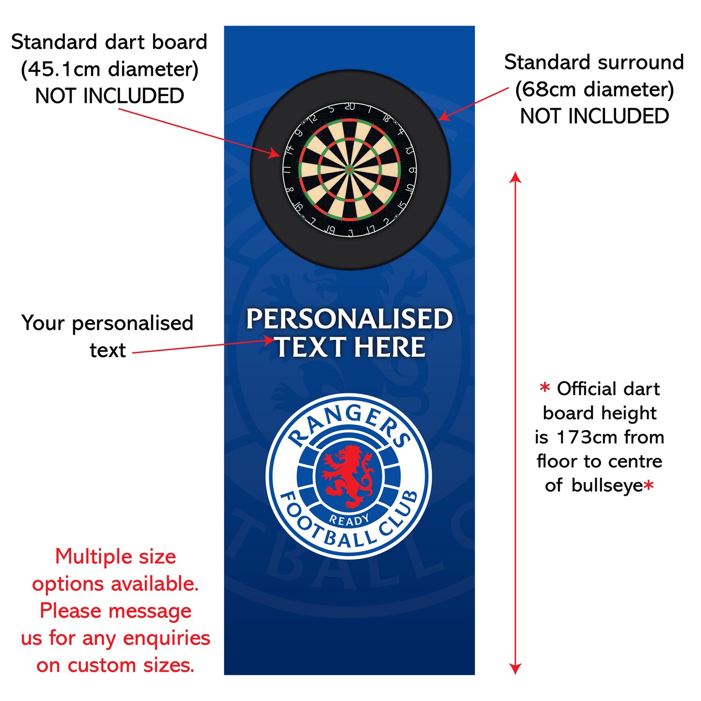Rangers FC Wall Sticker - Dart Board Backdrop with Personalised Text Wall Art