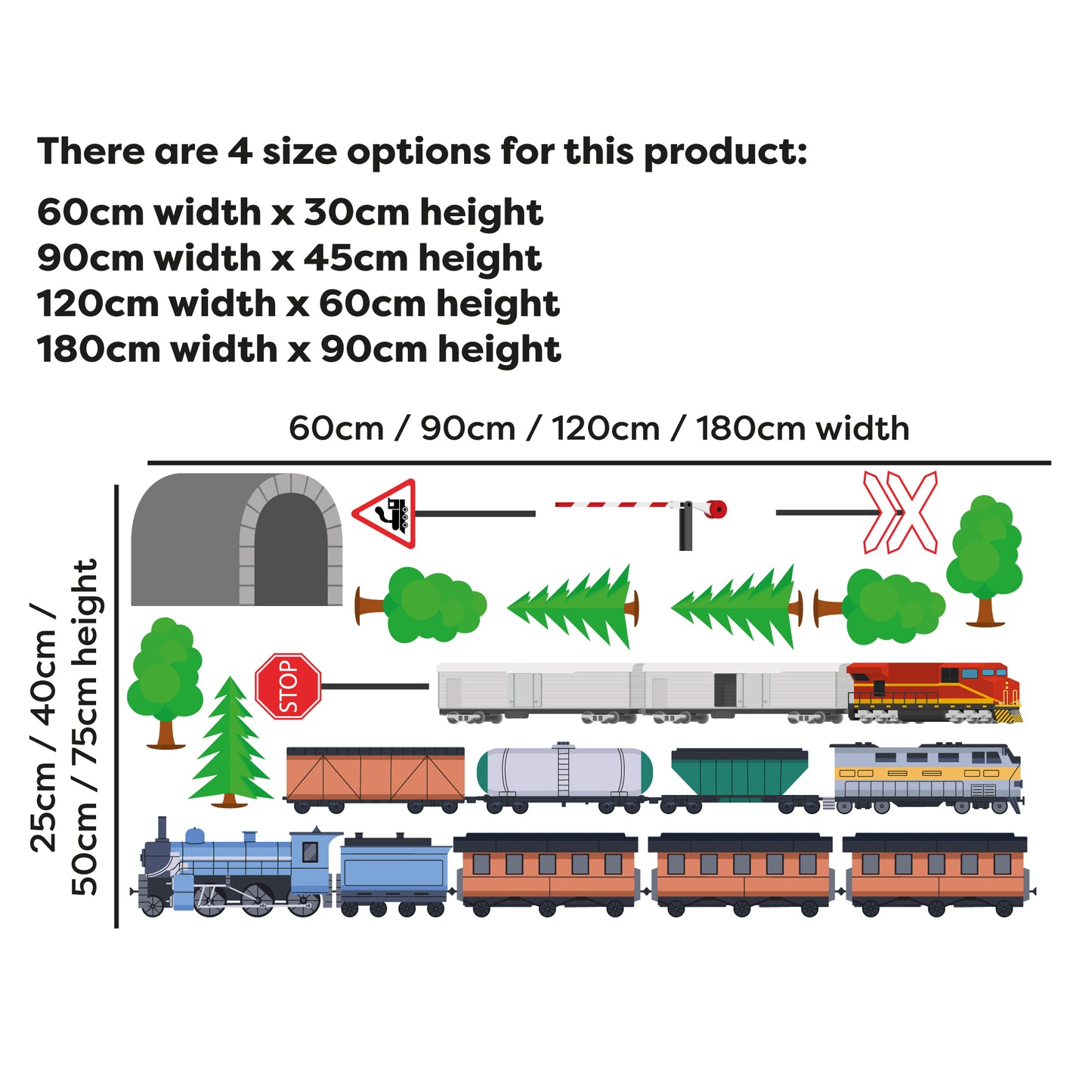 Train Wall Sticker - Set Of Trains Decal Wall Art