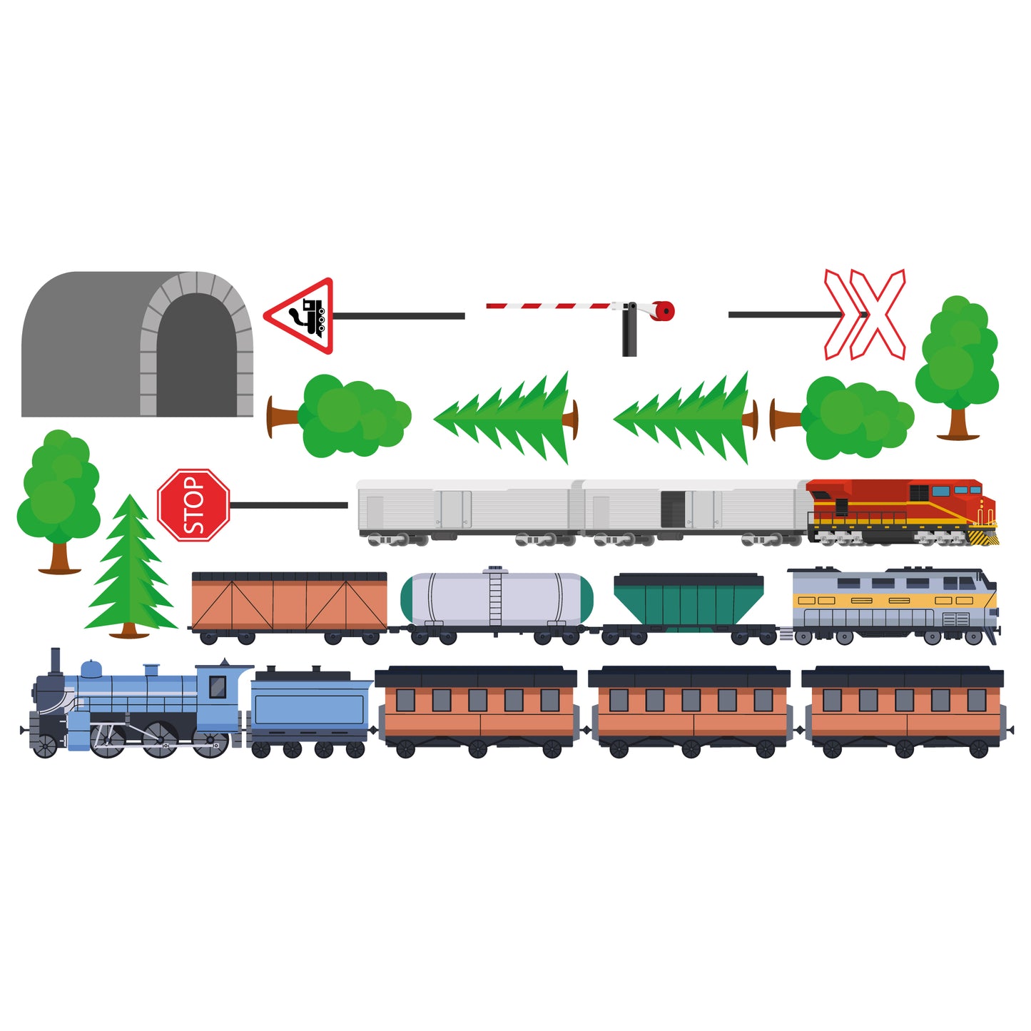 Train Wall Sticker - Set Of Trains Decal Wall Art