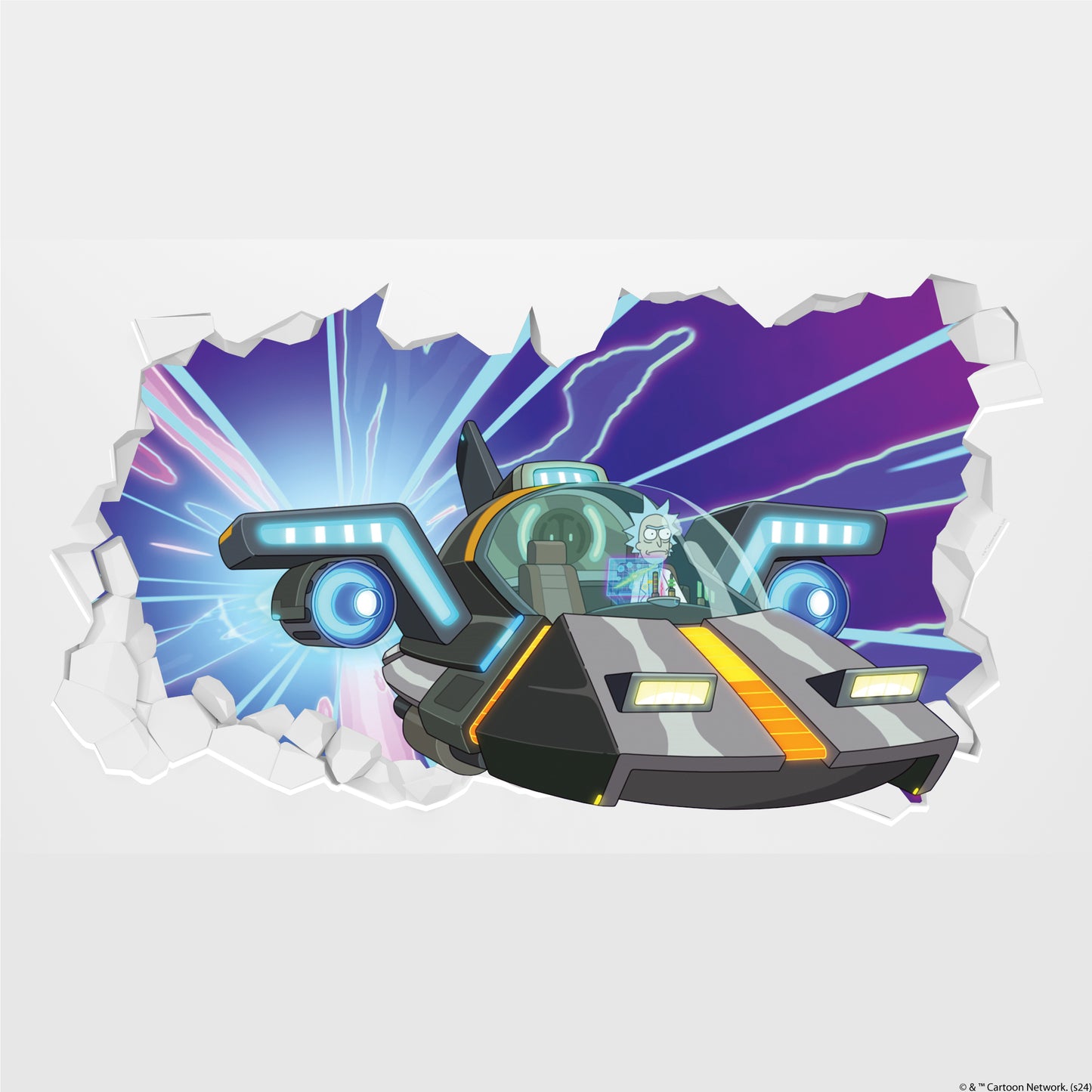 Rick and Morty Wall Sticker – Rick in Ship Flying Through Broken Wall Decal Art