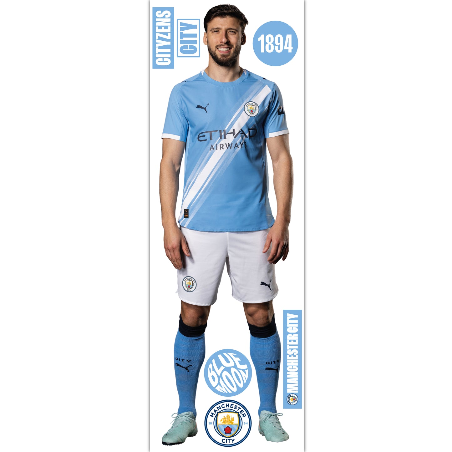 Manchester City FC - Ruben Dias 25/26 Player Decal + Bonus Wall Sticker Set