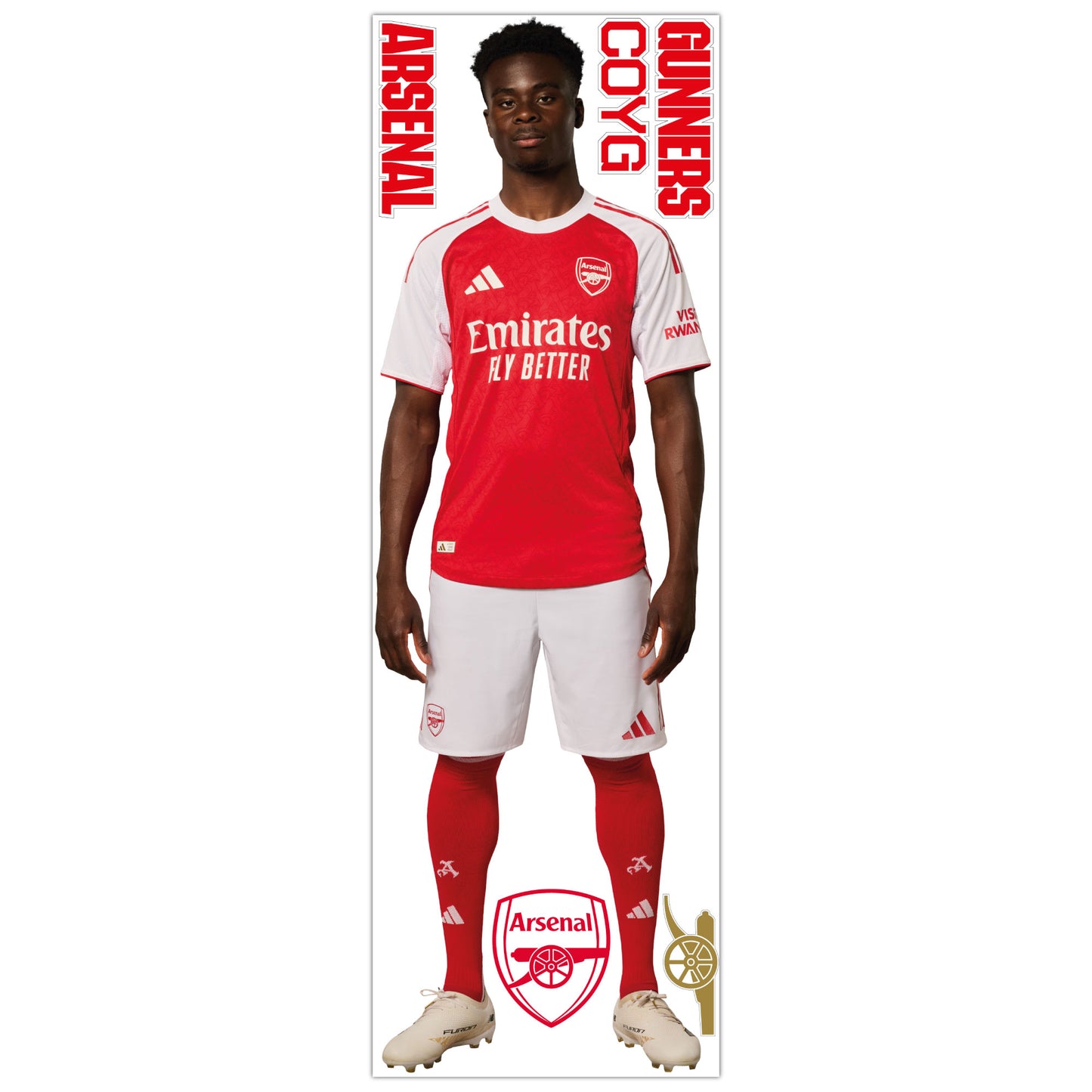 Arsenal FC - Bukayo Saka 25/26 Player Wall Sticker + Gunners Decal Set