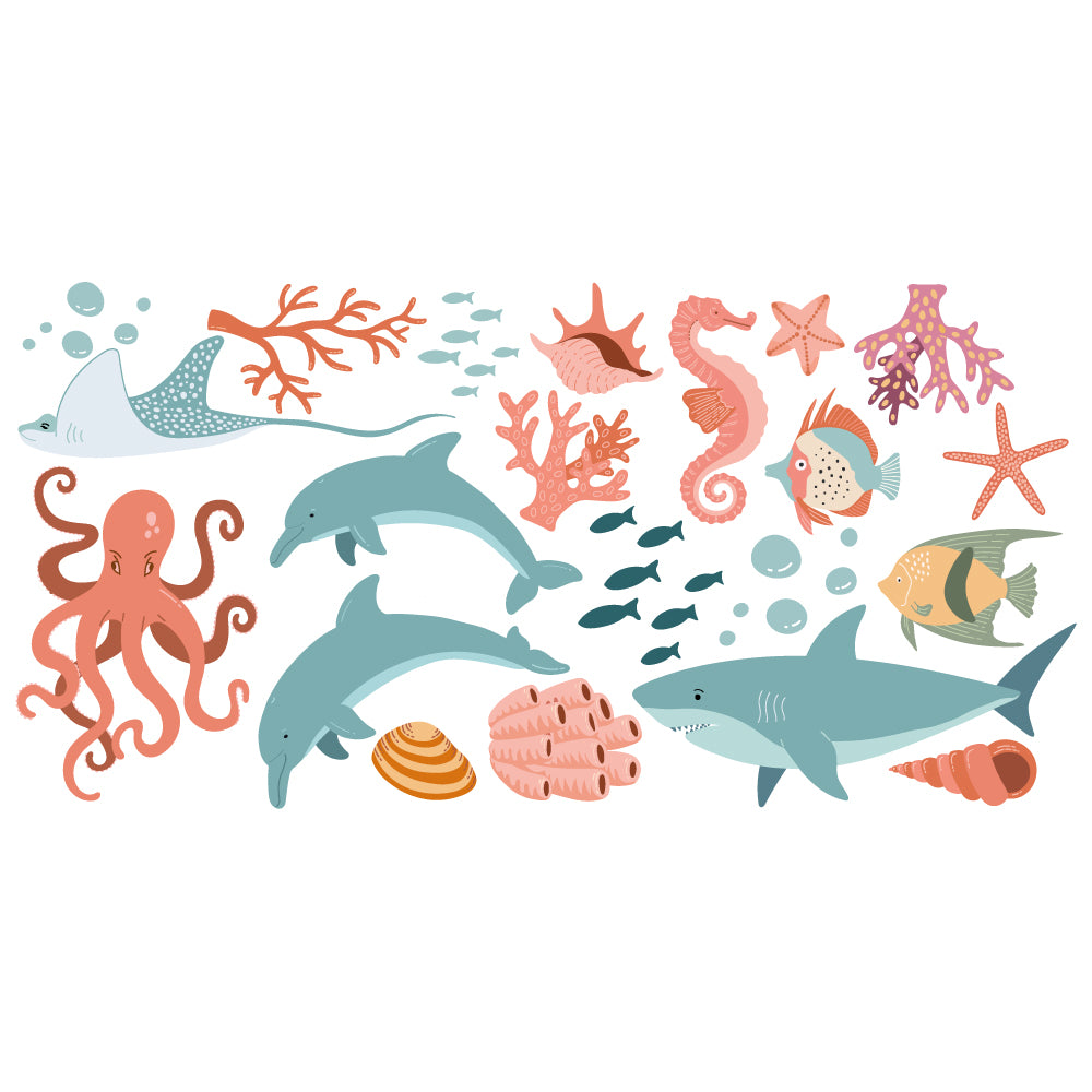 Watercolour Animals Wall Sticker - Sealife Set Decal Wall Art