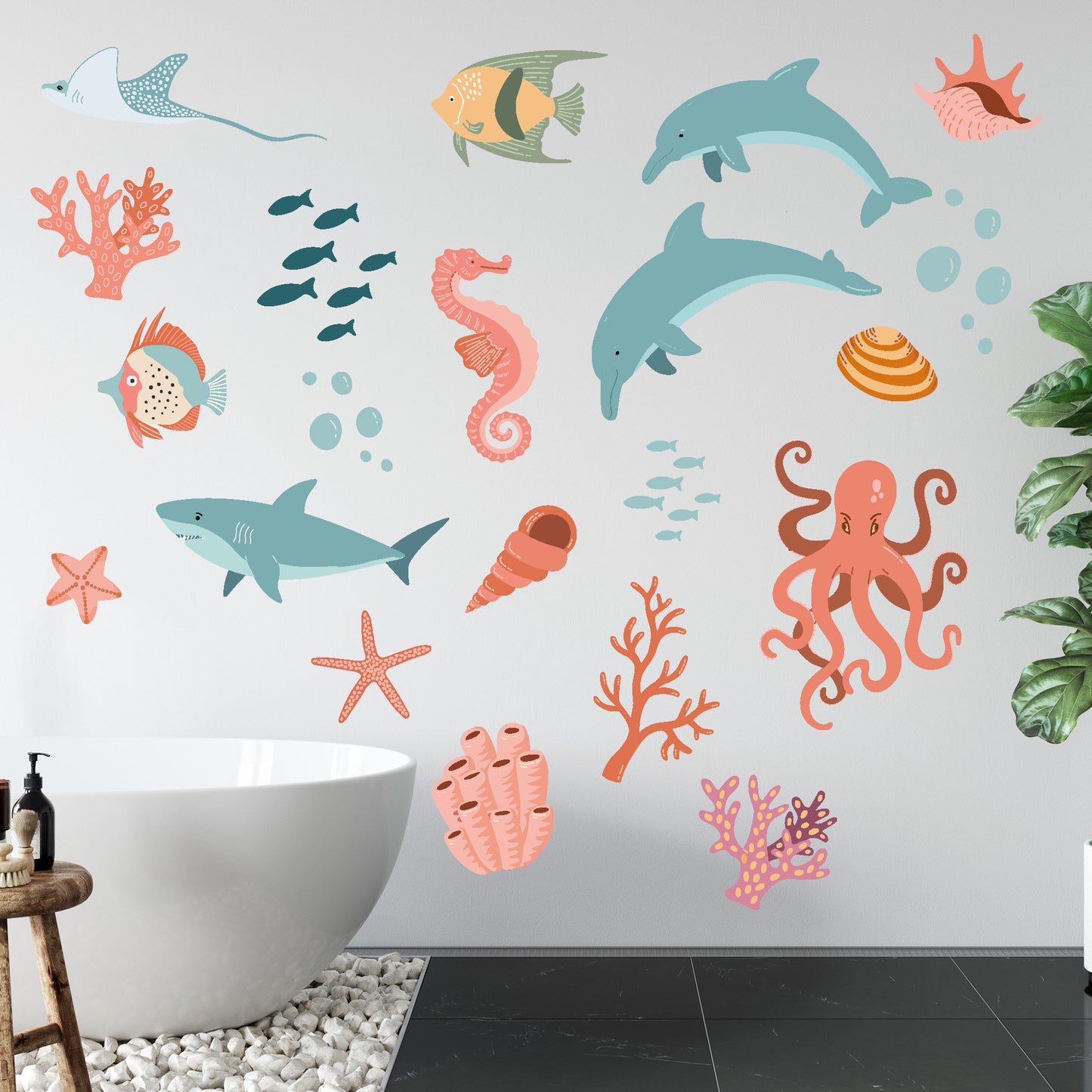 Watercolour Animals Wall Sticker - Sealife Set Decal Wall Art