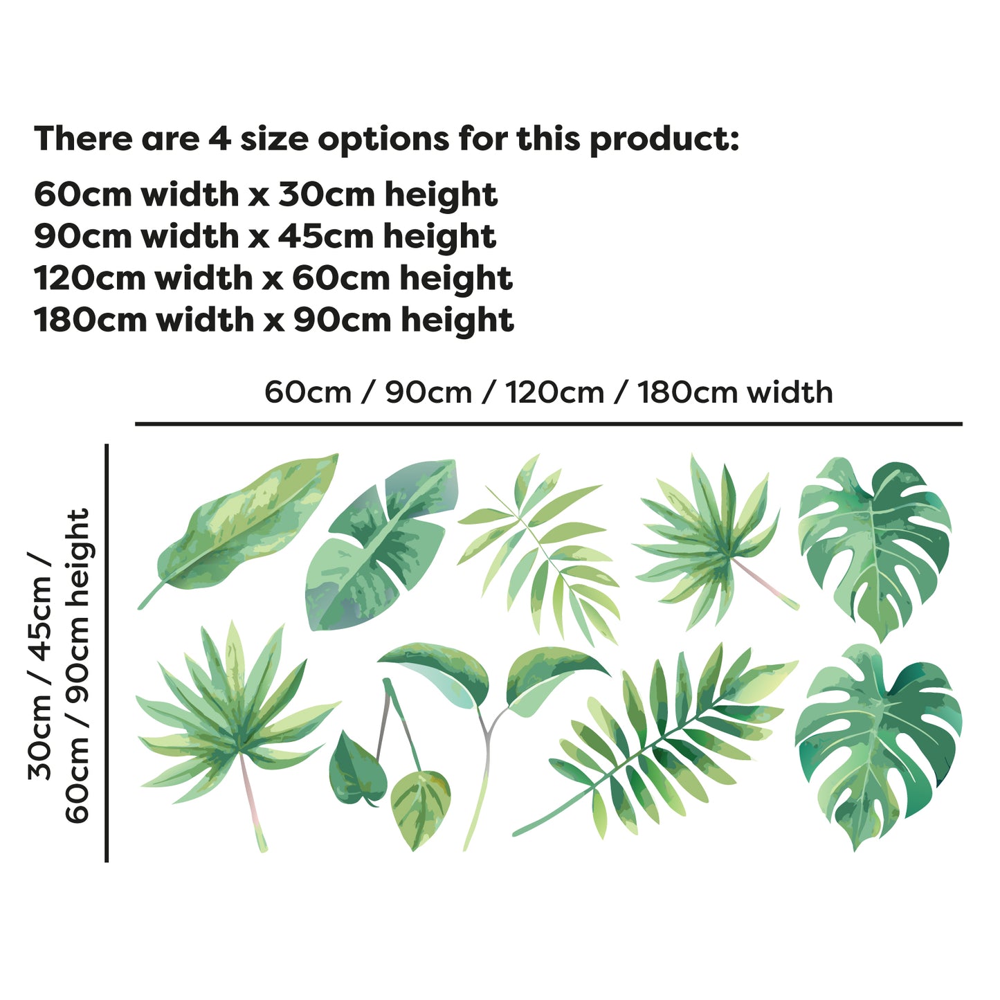 Watercolour Jungle Wall Sticker - Set of 10 Leaves Decal Wall Art