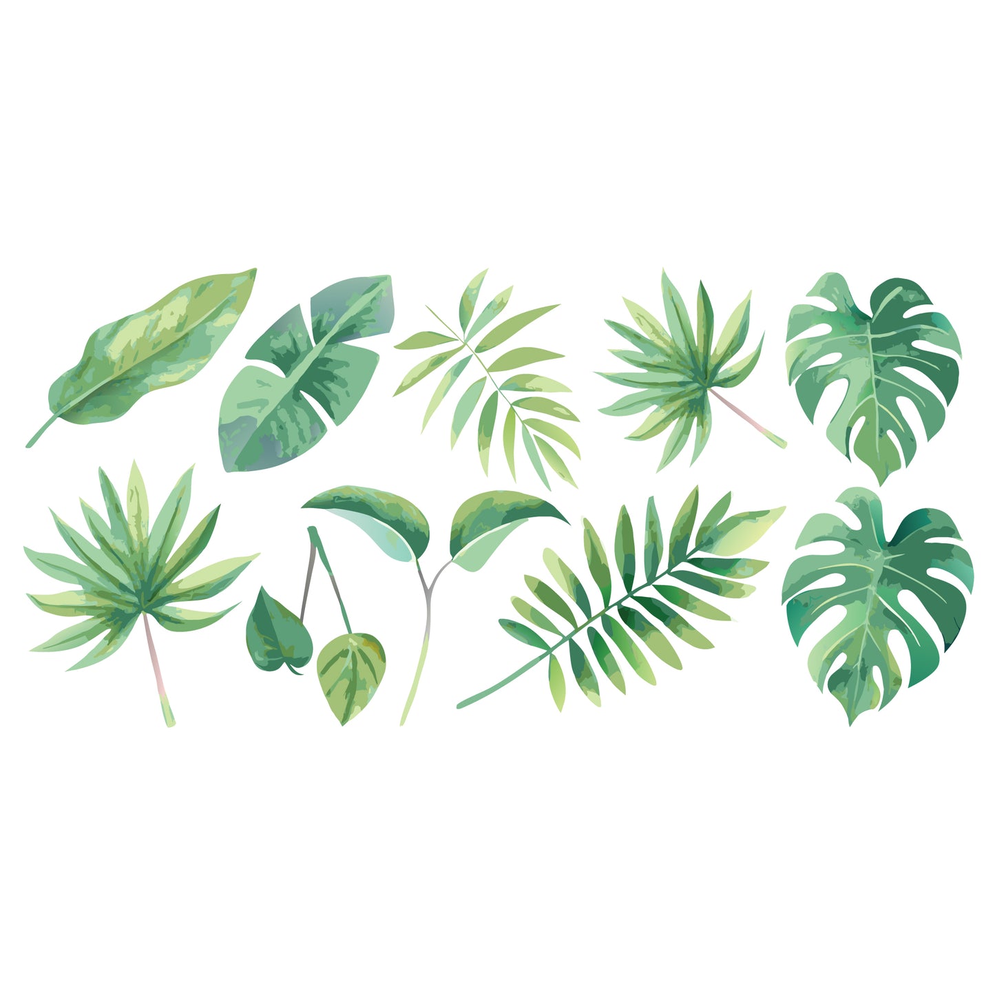 Watercolour Jungle Wall Sticker - Set of 10 Leaves Decal Wall Art