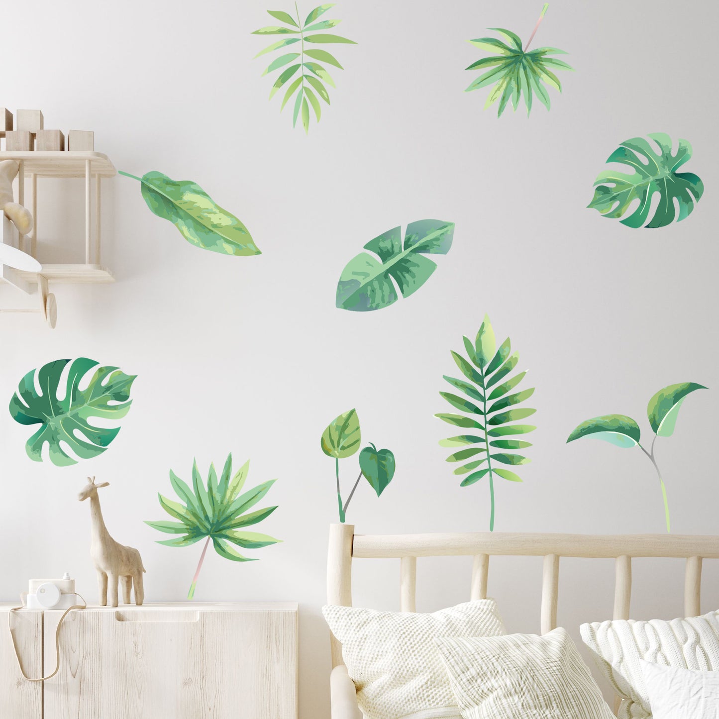 Watercolour Jungle Wall Sticker - Set of 10 Leaves Decal Wall Art