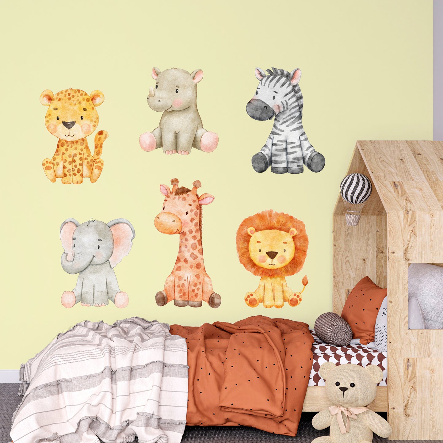 Watercolour Jungle Animal Wall Sticker - Set of 6 Jungle Animals Decal Wall Art