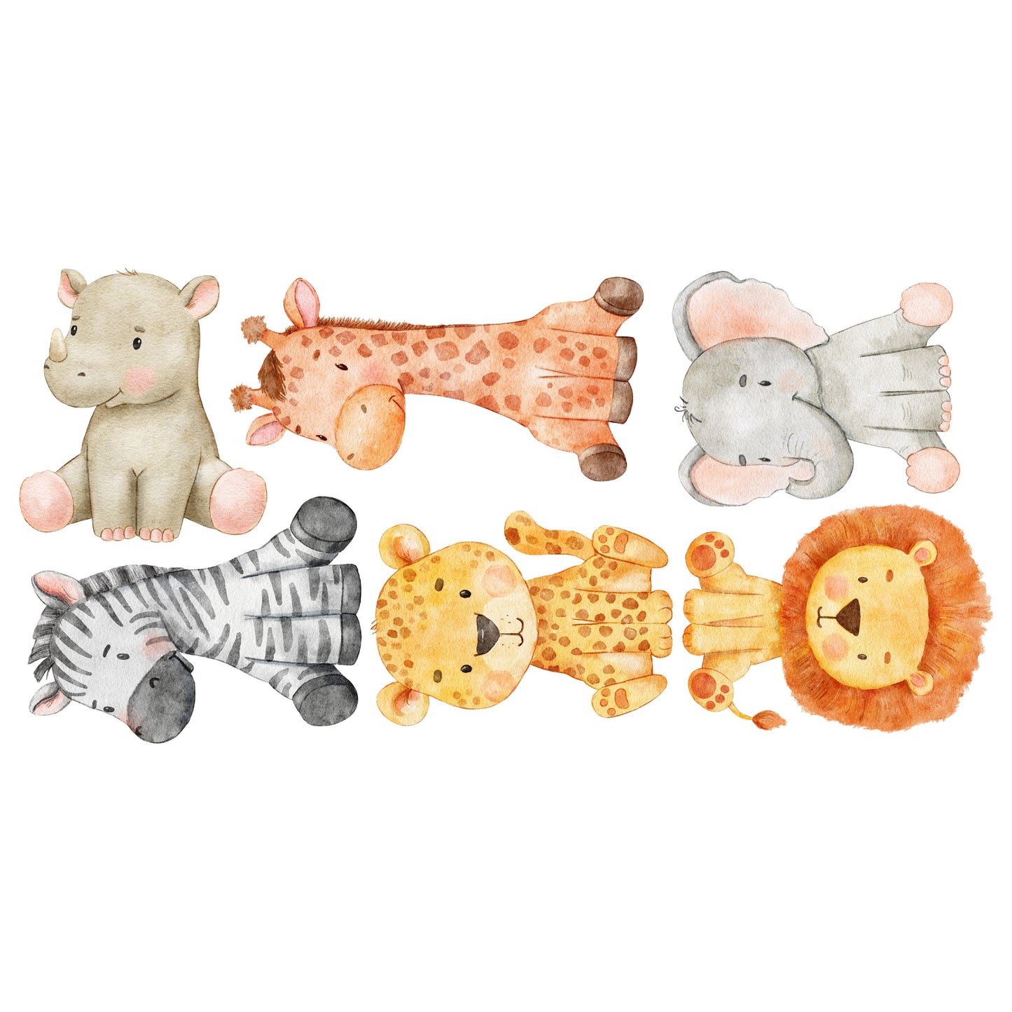 Watercolour Jungle Animal Wall Sticker - Set of 6 Jungle Animals Decal Wall Art