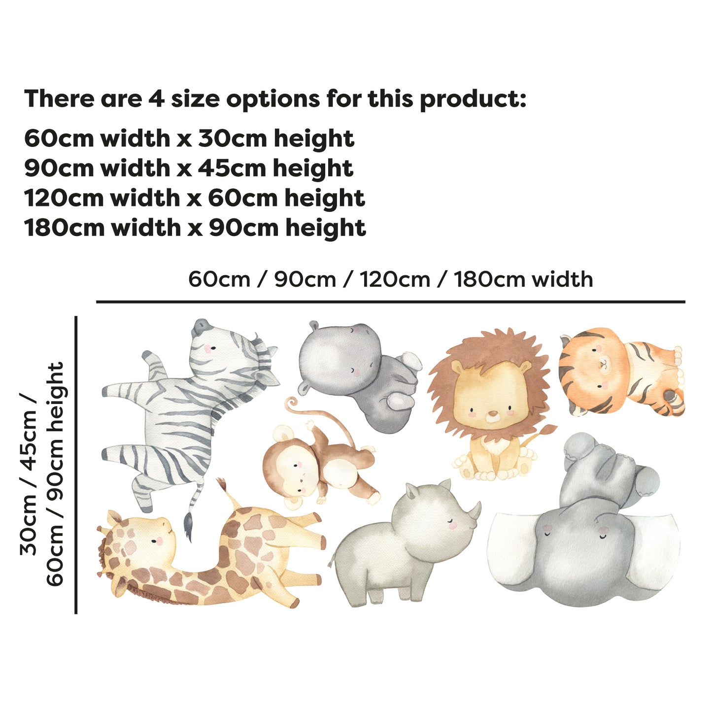 Watercolour Jungle Animal Wall Sticker - Set of 8 Jungle Animals Decal Wall Art