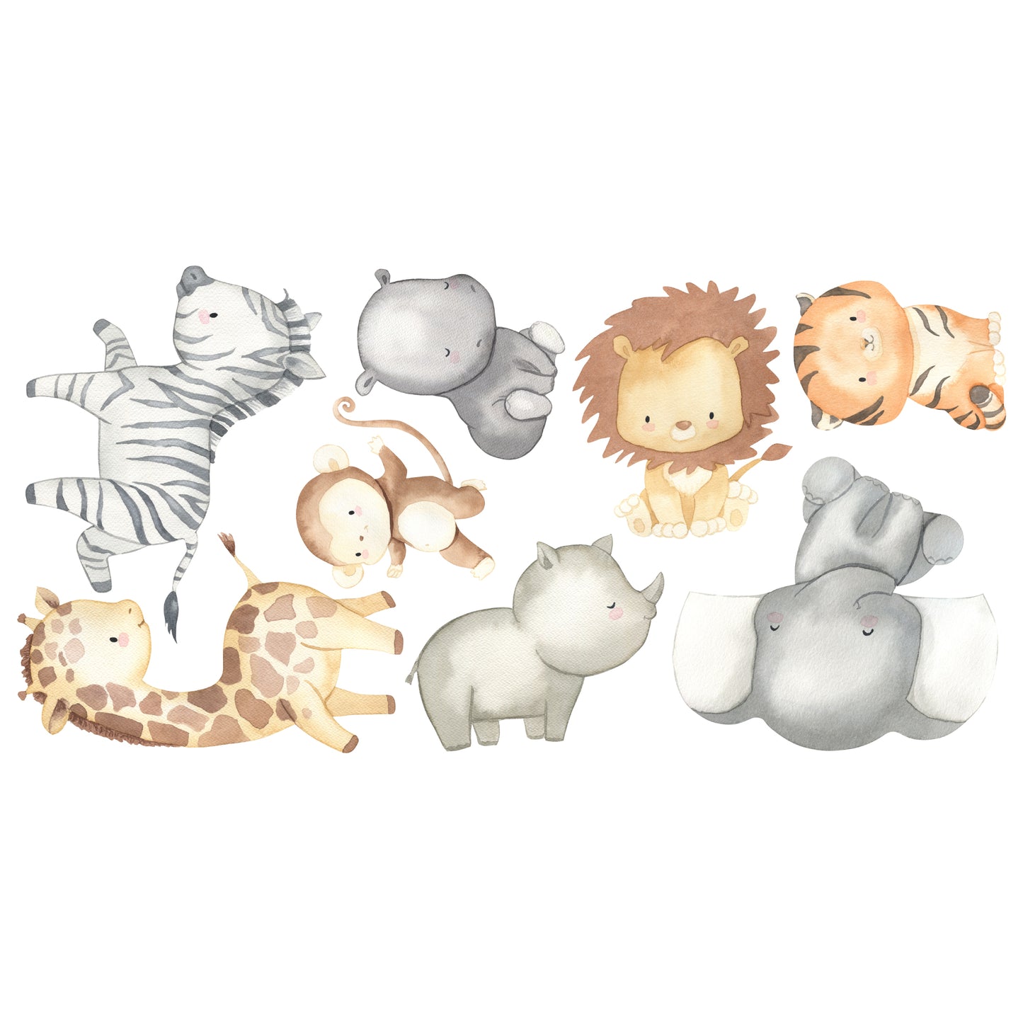 Watercolour Jungle Animal Wall Sticker - Set of 8 Jungle Animals Decal Wall Art
