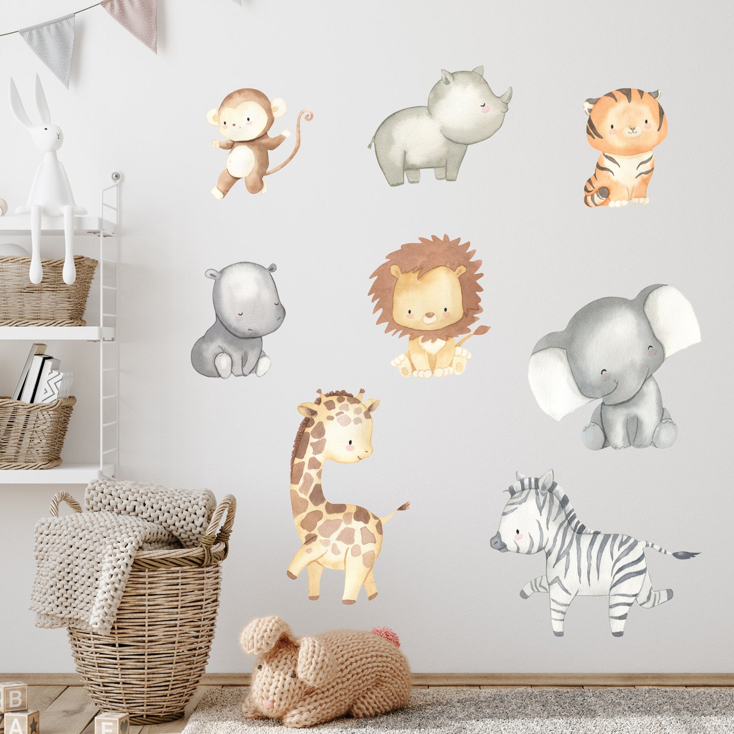 Watercolour Jungle Animal Wall Sticker - Set of 8 Jungle Animals Decal Wall Art