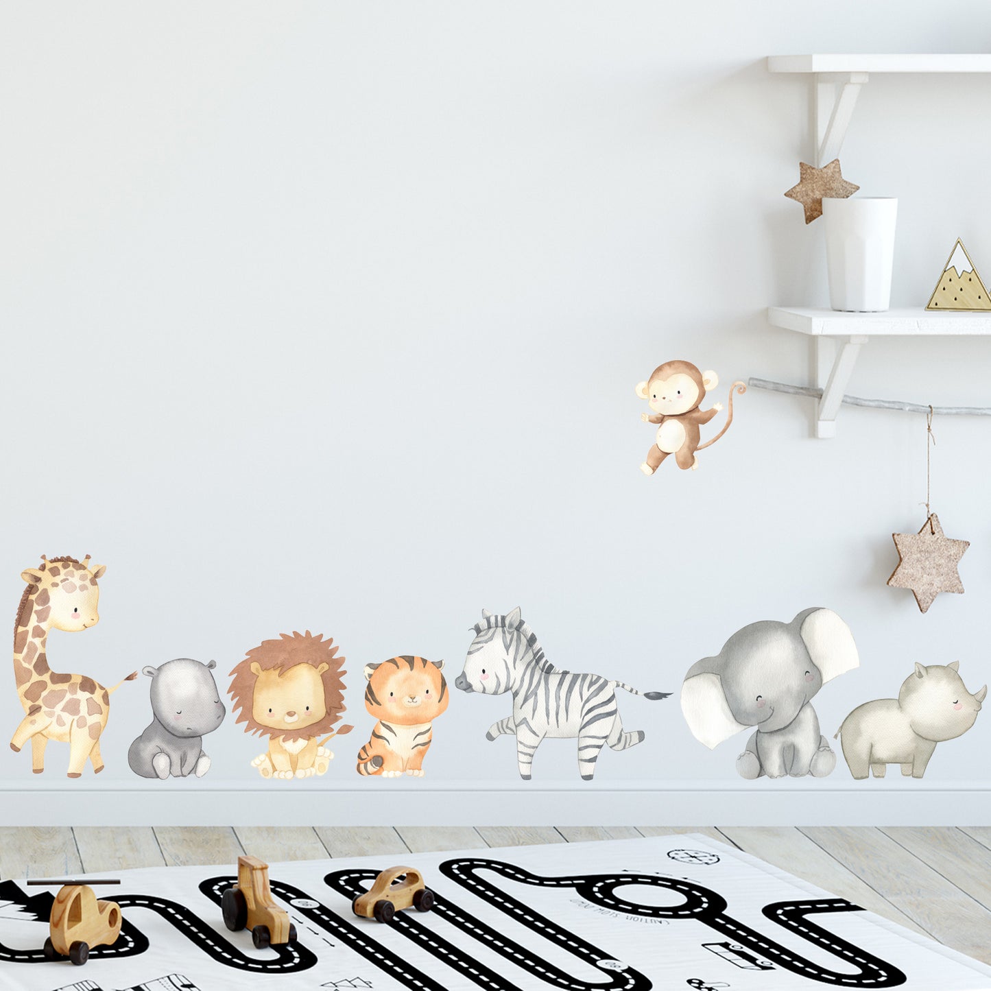 Watercolour Jungle Animal Wall Sticker - Set of 8 Jungle Animals Decal Wall Art