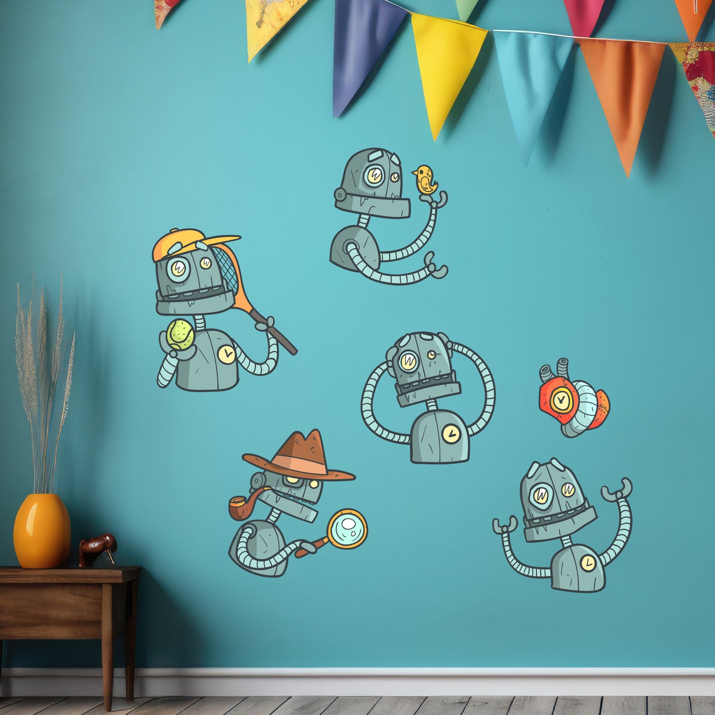 Robot Wall Sticker - Set of Five Robots Decal Wall Art