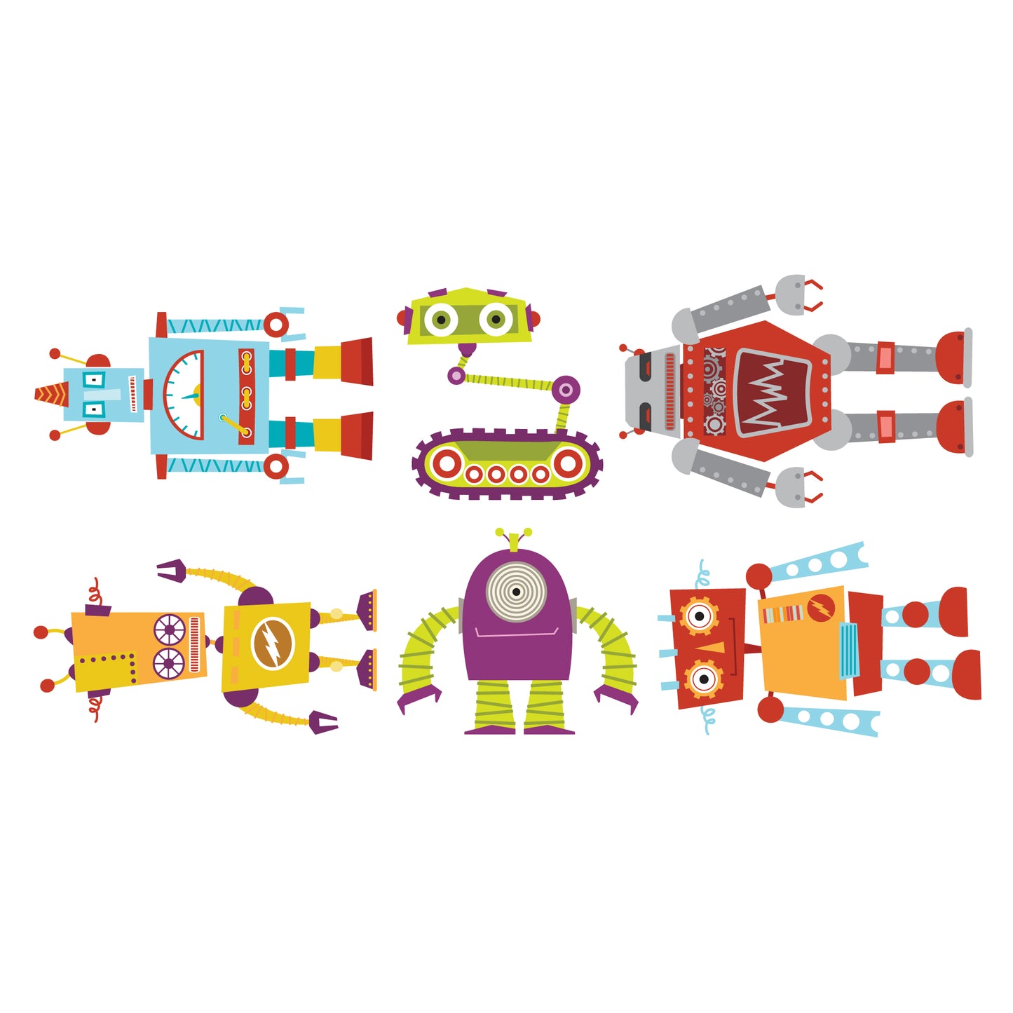 Robot Wall Sticker - Set of Six Robots Decal Wall Art