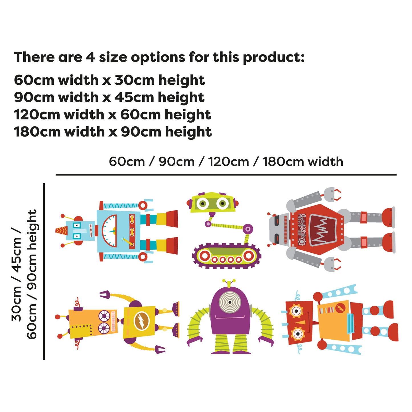 Robot Wall Sticker - Set of Six Robots Decal Wall Art