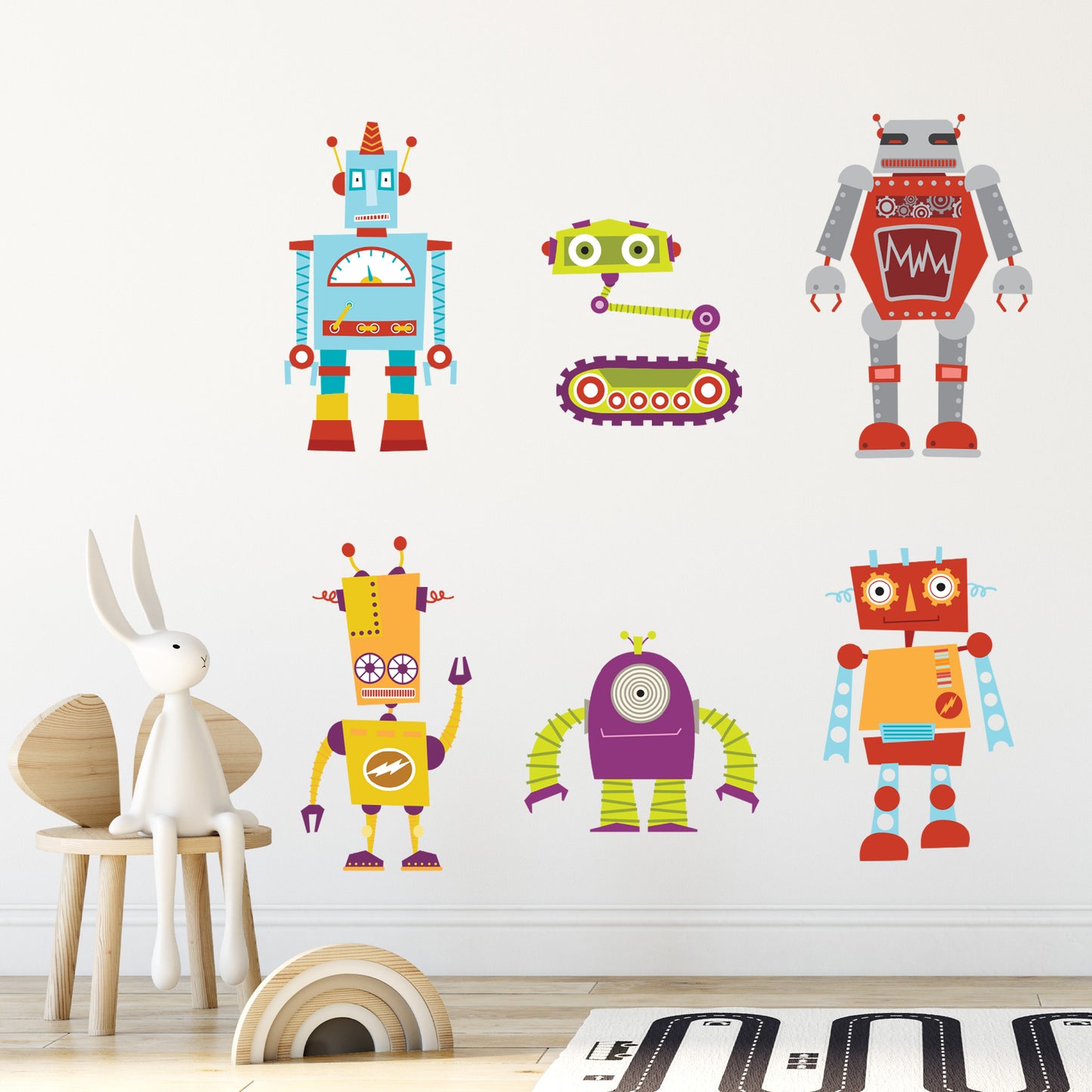 Robot Wall Sticker - Set of Six Robots Decal Wall Art