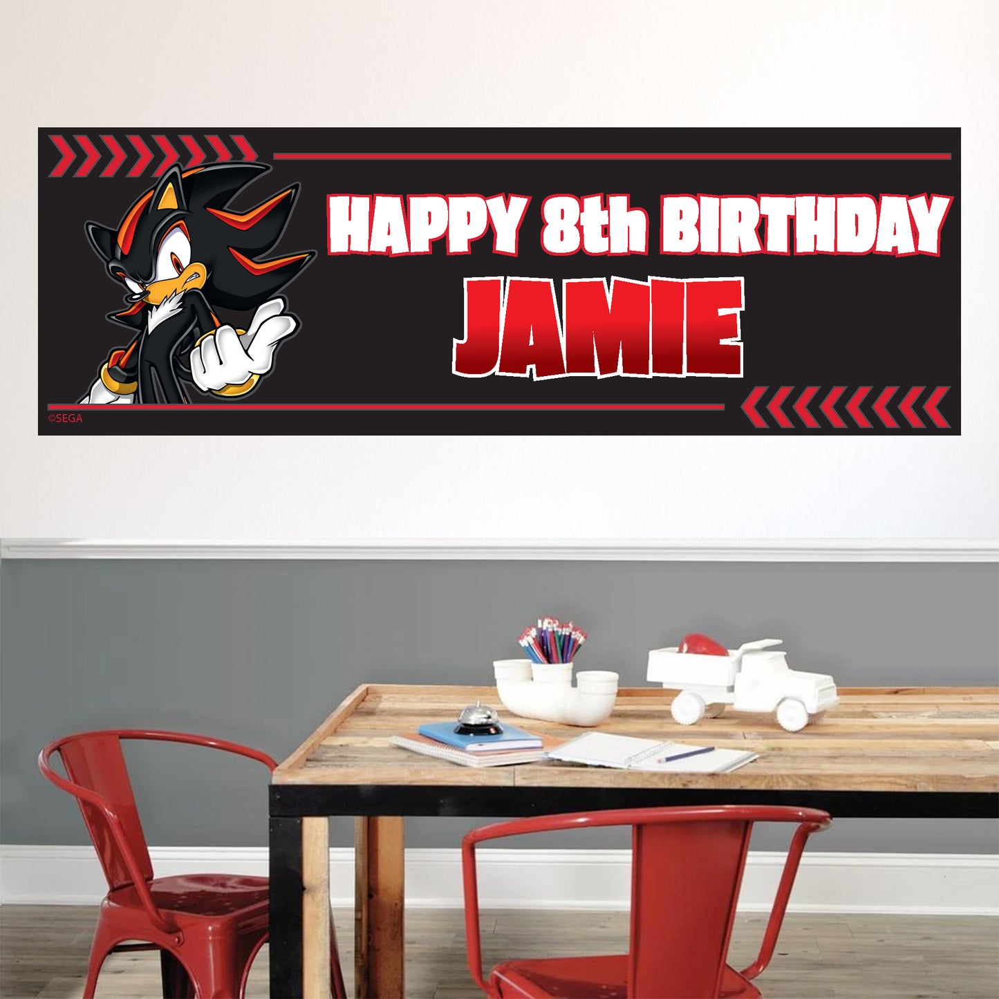 Sonic The Hedgehog Birthday - Shadow Personalised Banner Wall Sticker