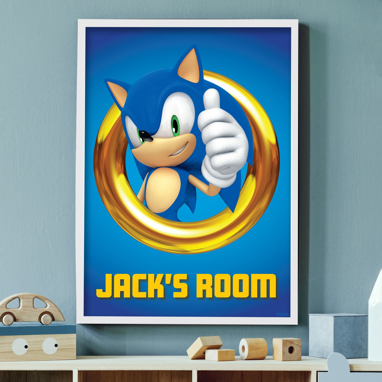 Sonic The Hedgehog Print - Sonic Gold Ring Thumbs Up Personalised Poster Wall Art