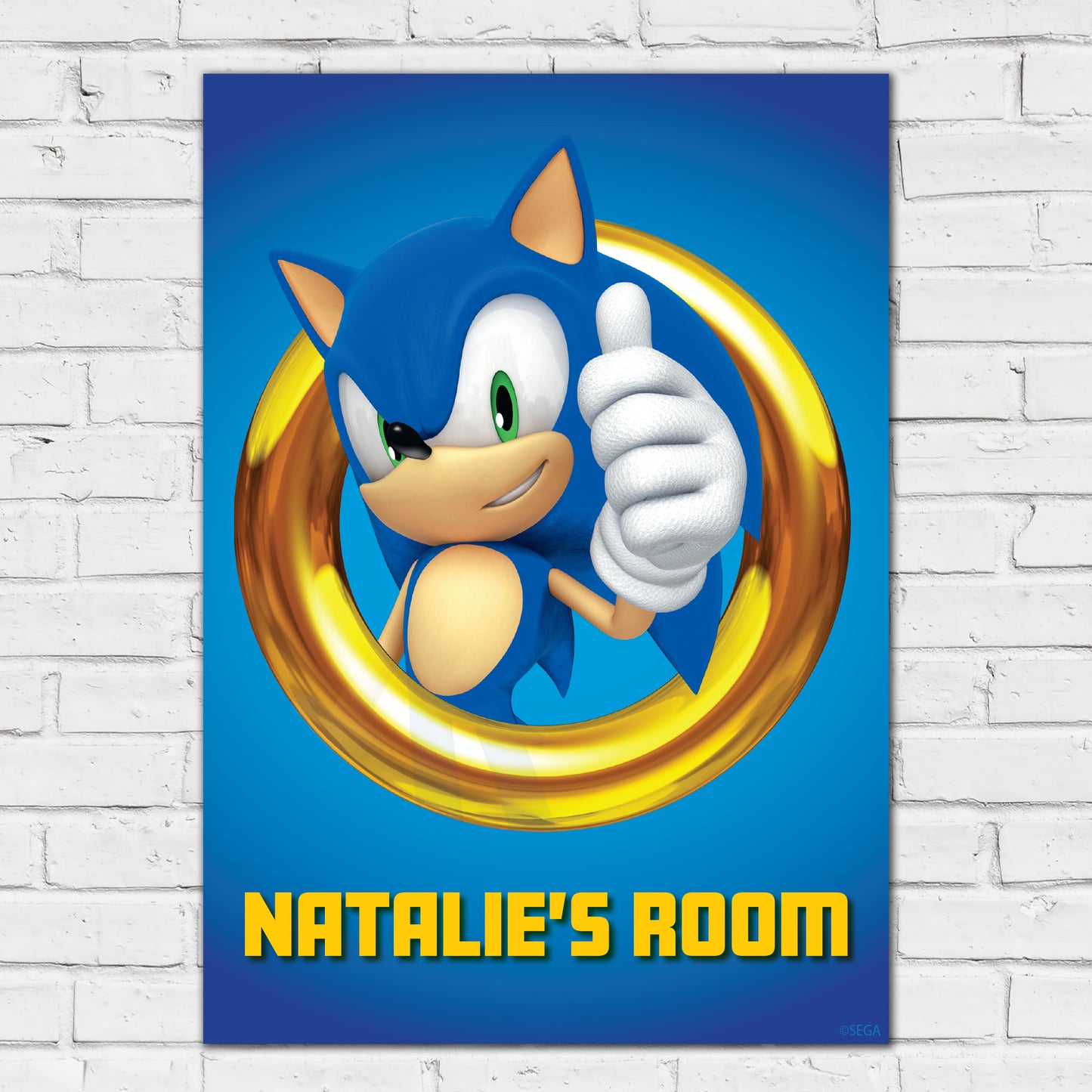 Sonic The Hedgehog Print - Sonic Gold Ring Thumbs Up Personalised Poster Wall Art