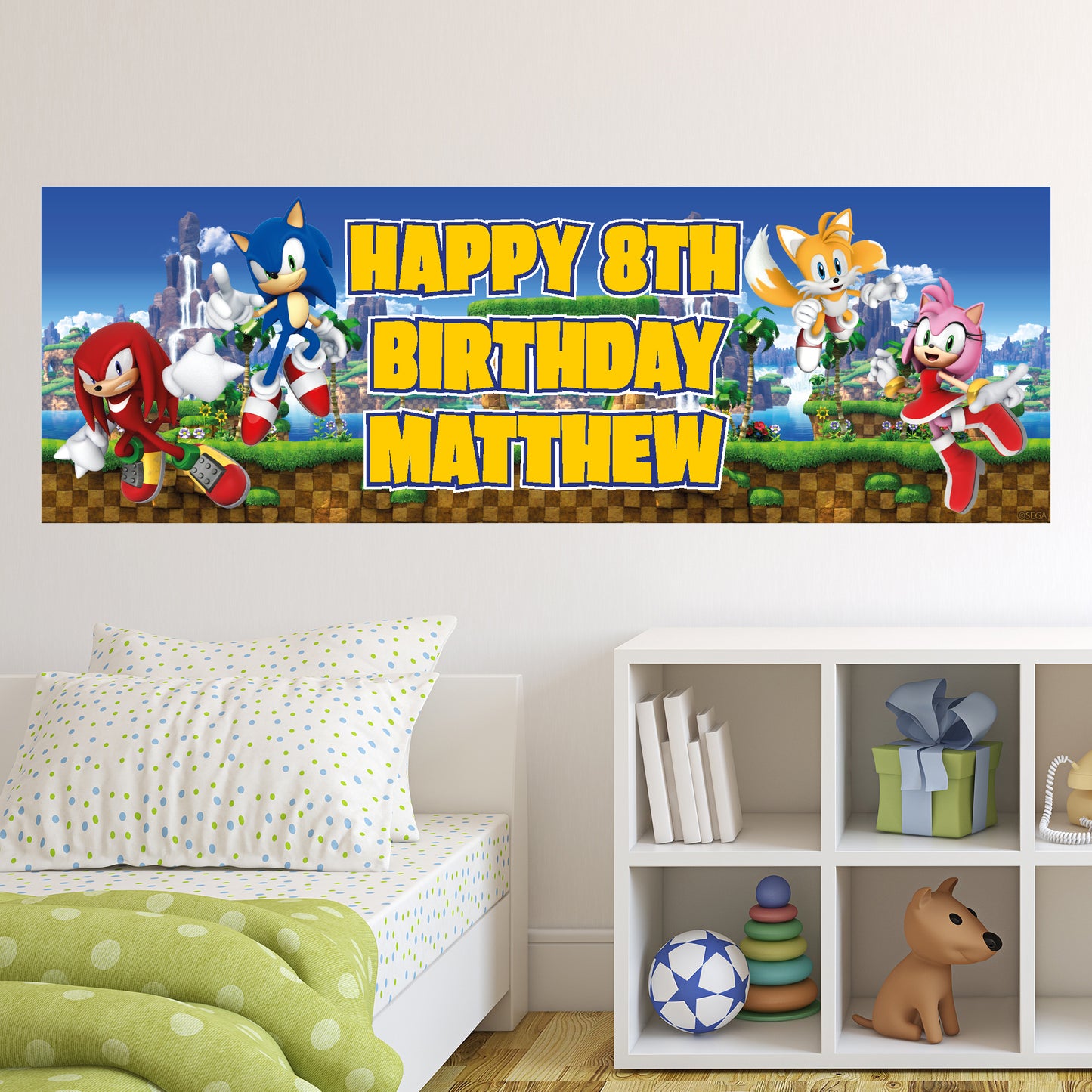 Sonic The Hedgehog Birthday - Green Hill Group Personalised Banner Wall Sticker