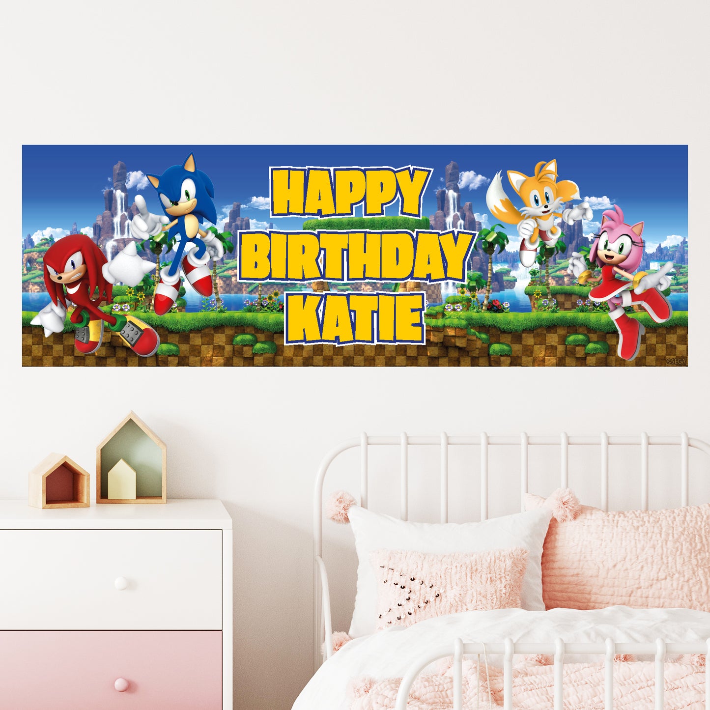 Sonic The Hedgehog Birthday - Green Hill Group Personalised Banner Wall Sticker