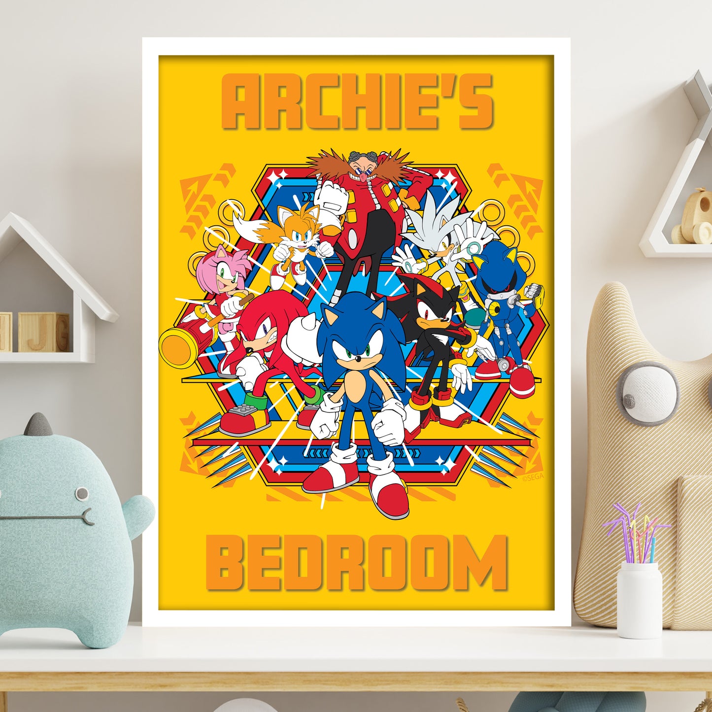 Sonic The Hedgehog Print - Sonic Group Hexagon Personalised Poster Wall Art