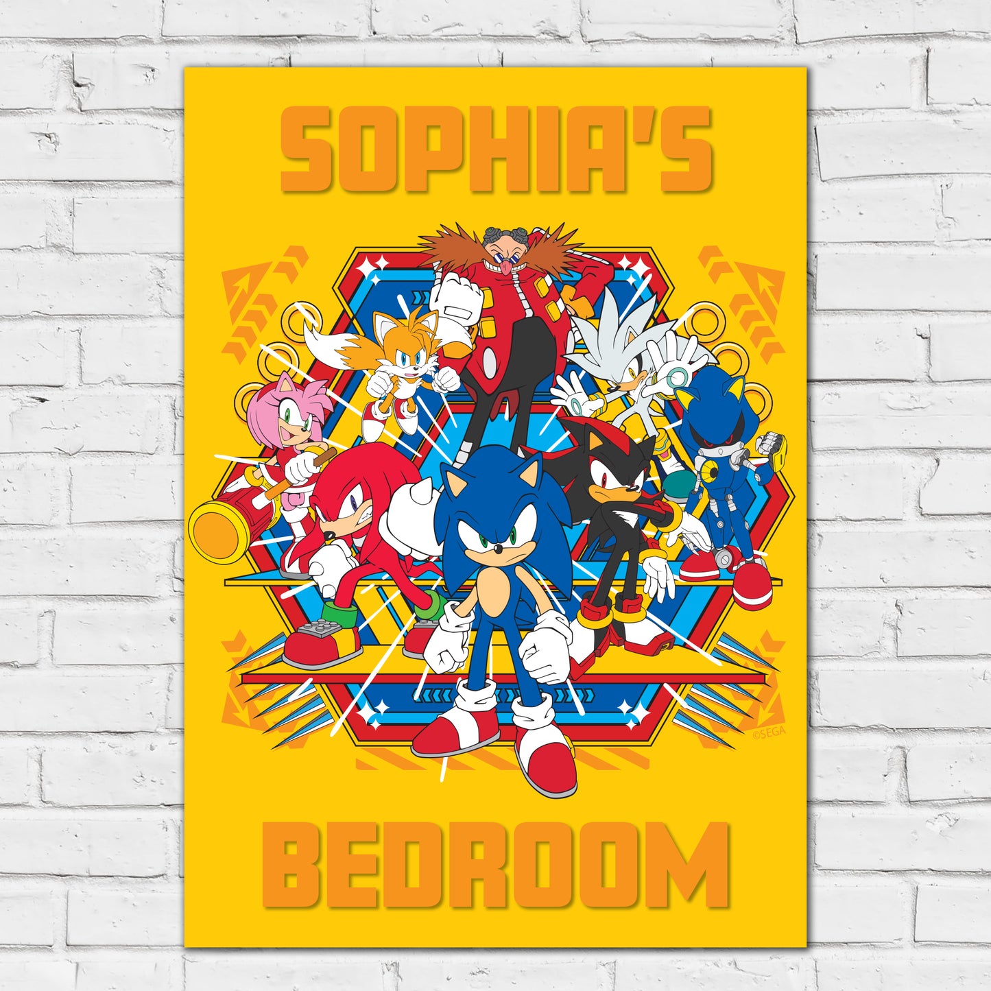 Sonic The Hedgehog Print - Sonic Group Hexagon Personalised Poster Wall Art