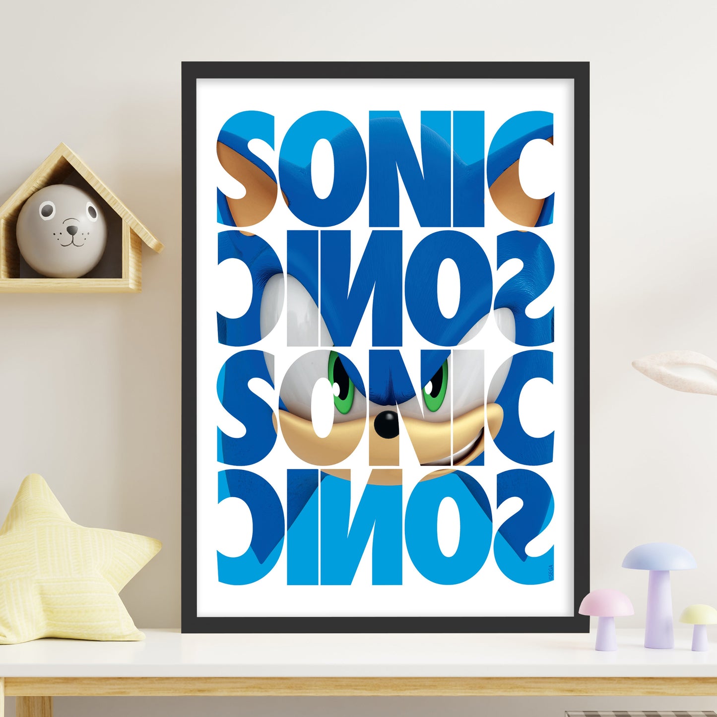 Sonic The Hedgehog Print - Sonic Repeat Name Pattern Poster Wall Art