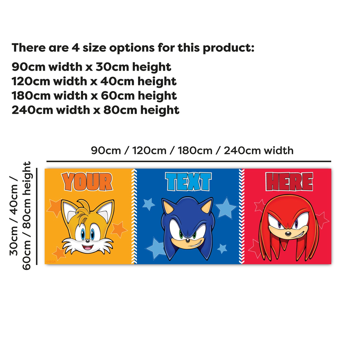 Sonic The Hedgehog Birthday - Sonic, Knuckles and Tails Heads Personalised Banner Wall Sticker
