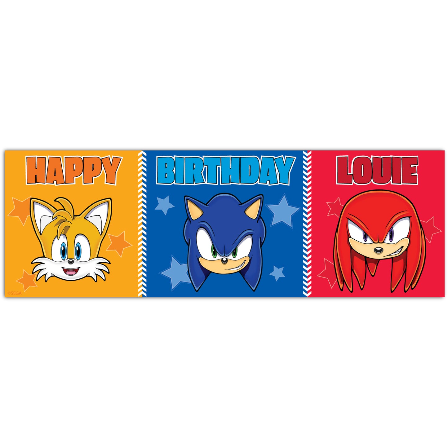 Sonic The Hedgehog Birthday - Sonic, Knuckles and Tails Heads Personalised Banner Wall Sticker
