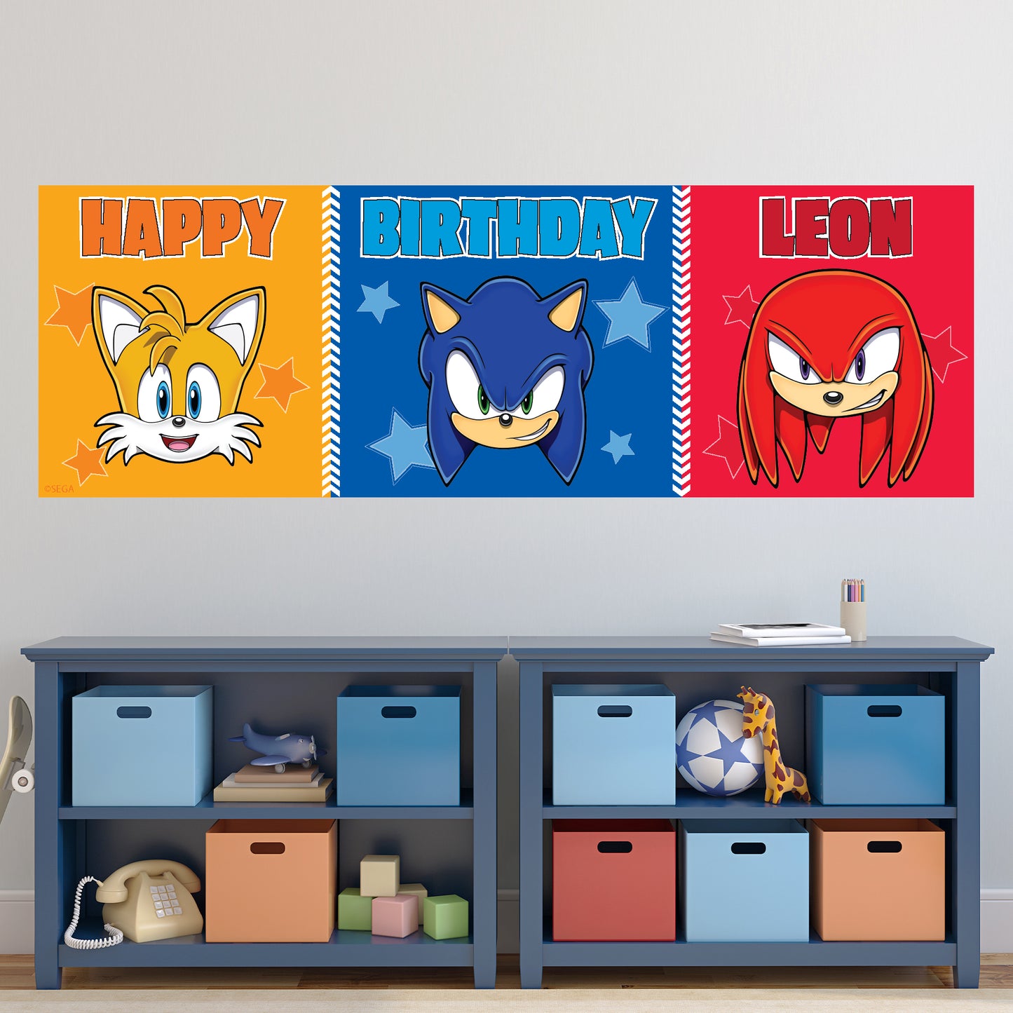 Sonic The Hedgehog Birthday - Sonic, Knuckles and Tails Heads Personalised Banner Wall Sticker