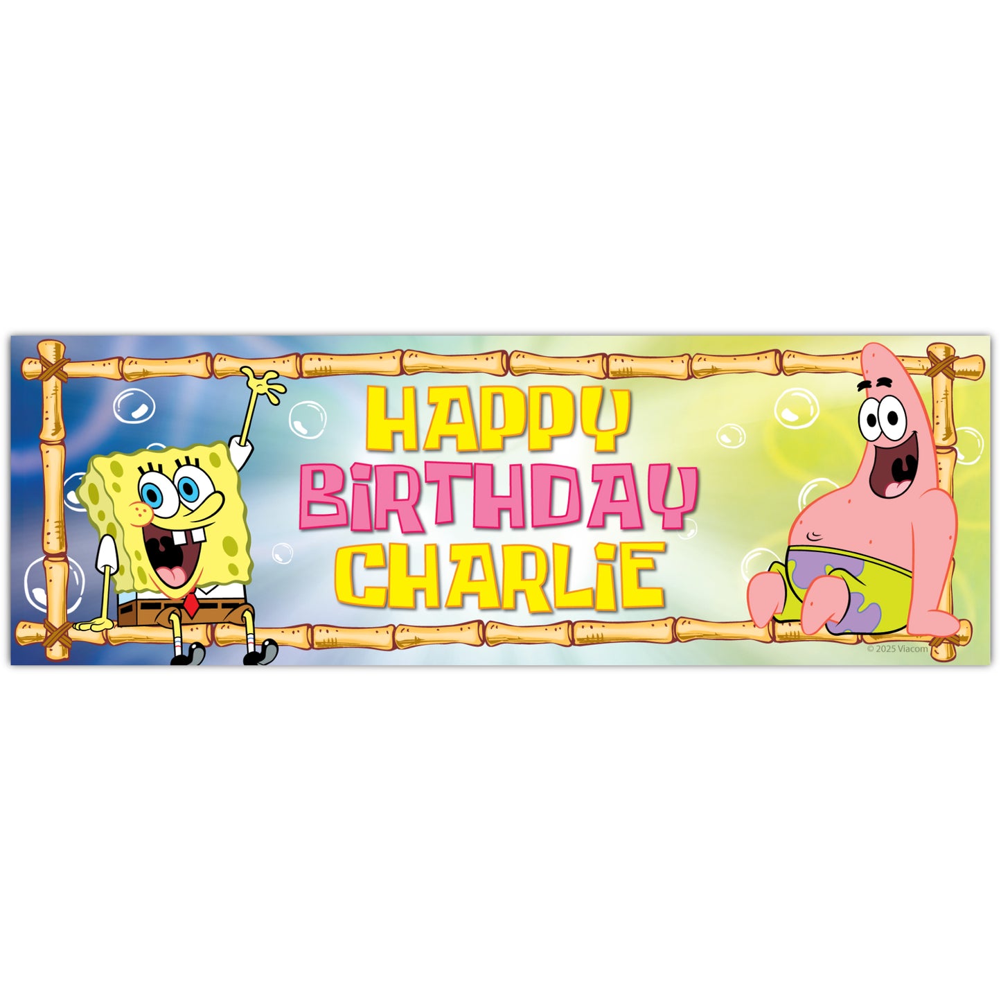SpongeBob Birthday - SpongeBob And Patrick Sitting On Bamboo Personalised Banner Wall Sticker