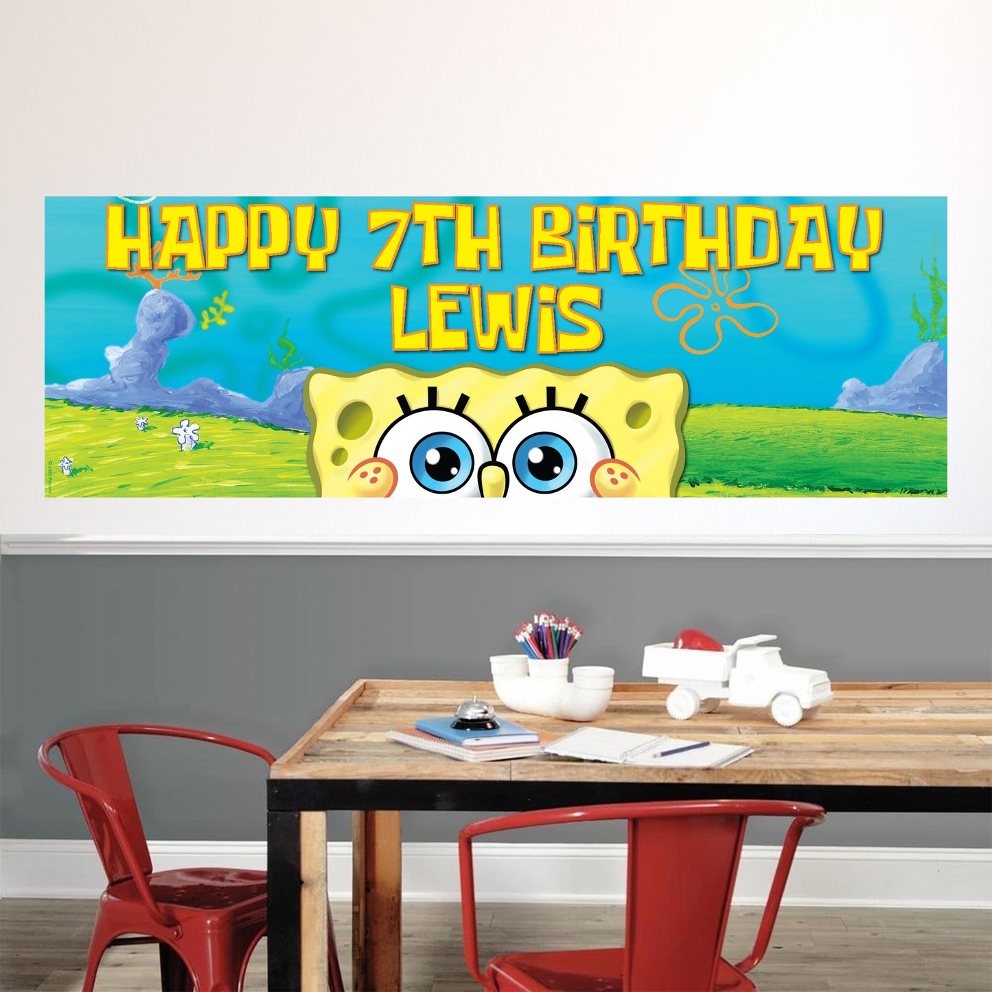 SpongeBob Birthday - SpongeBob Peeking Personalised Banner Wall Sticker