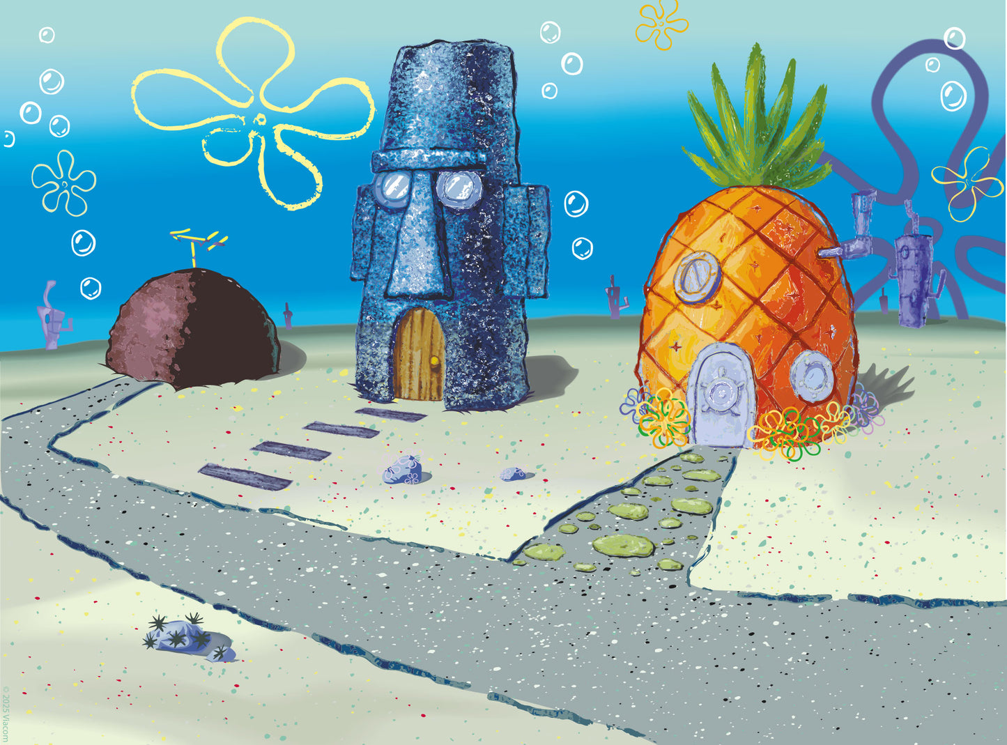 Spongebob Full Wall Mural - Bikini Bottom Houses Wall Art