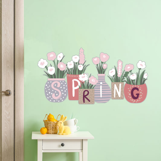 Easter Wall Sticker - Spring Flower Pots Art Decal