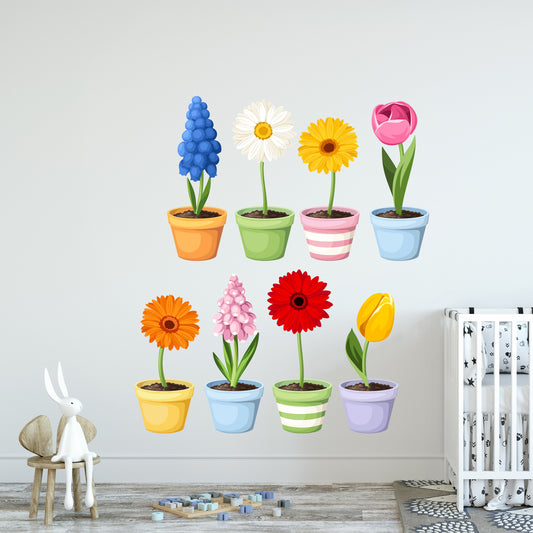 Easter Wall Sticker - Set of 8 Spring Plants Art Decal