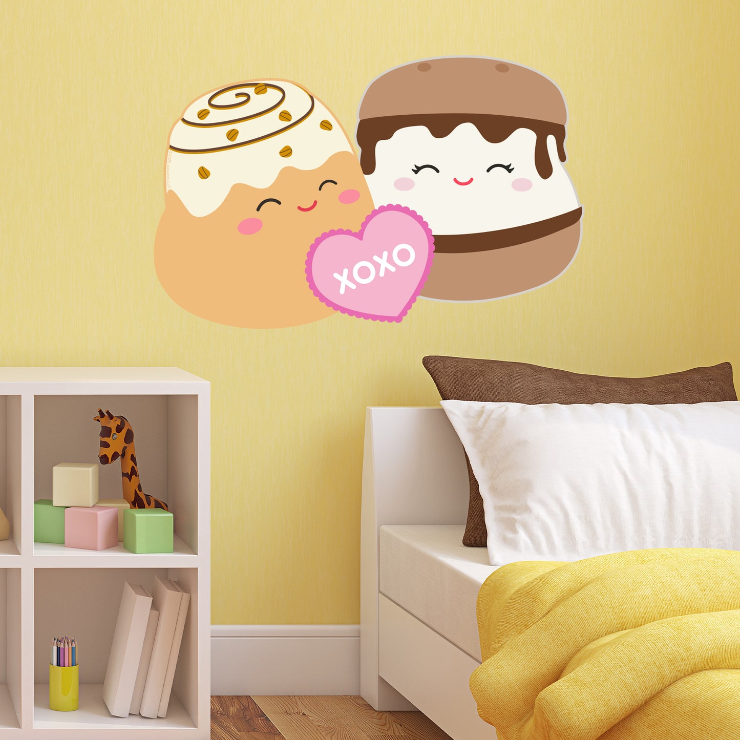 Squishmallows Wall Sticker - Chanel Cinnamon Roll and Carmelita Smore XOXO Decal Wall Art