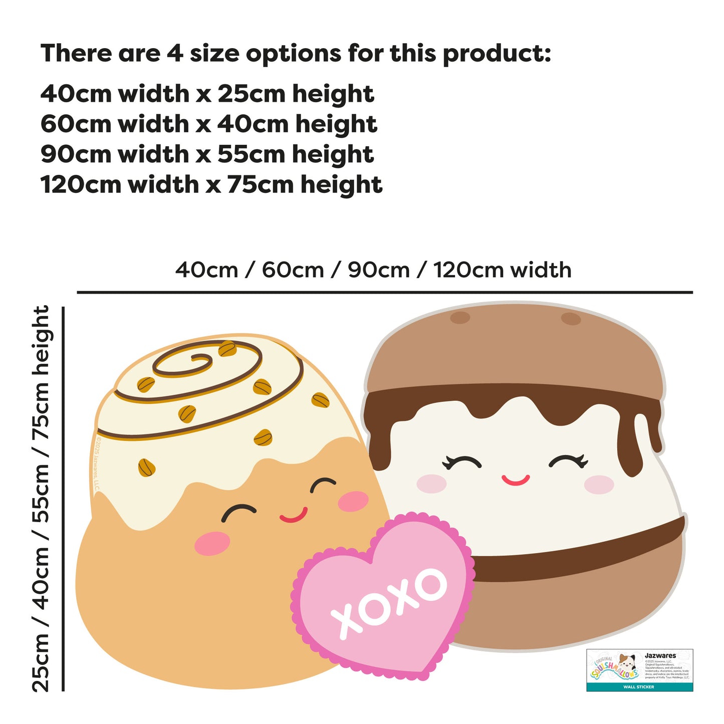 Squishmallows Wall Sticker - Chanel Cinnamon Roll and Carmelita Smore XOXO Decal Wall Art