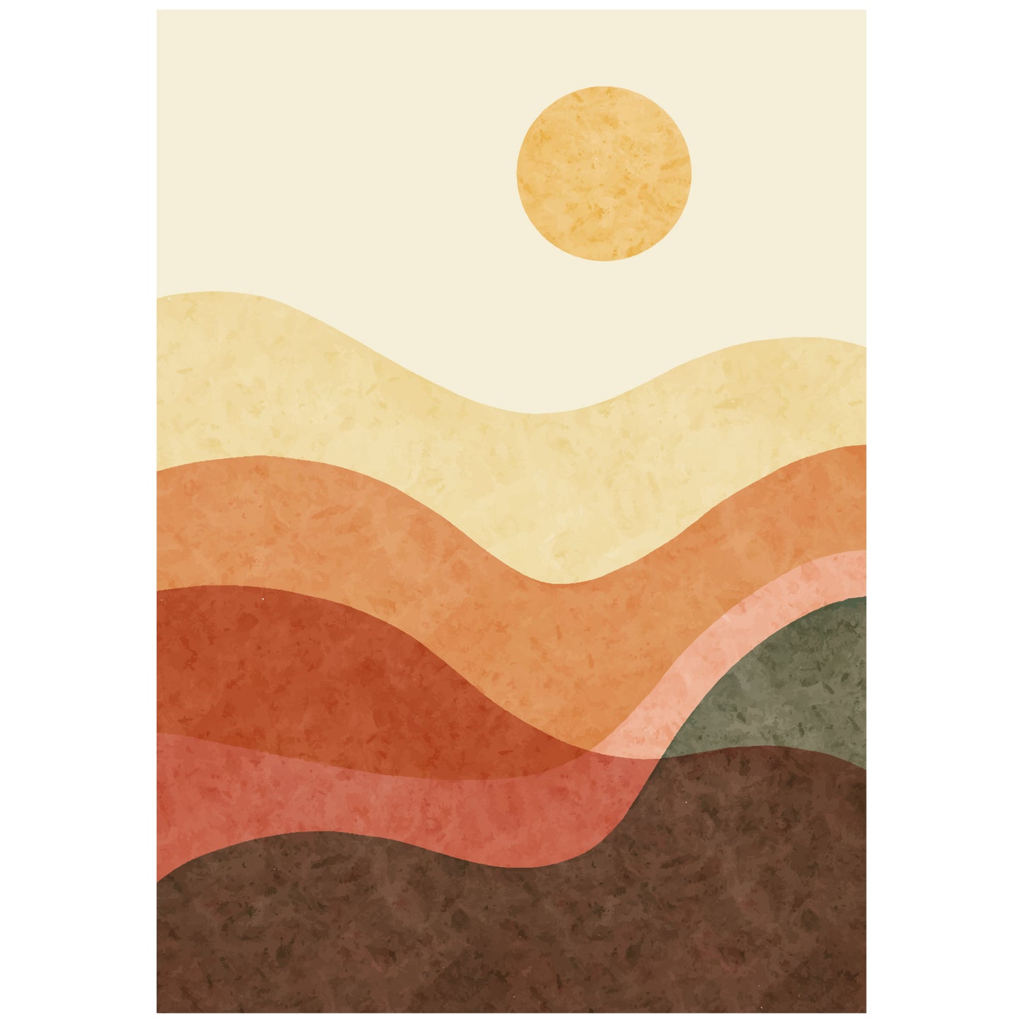 Boho Wall Print - Abstract Sunset Sunrise Hills Poster Wall Art