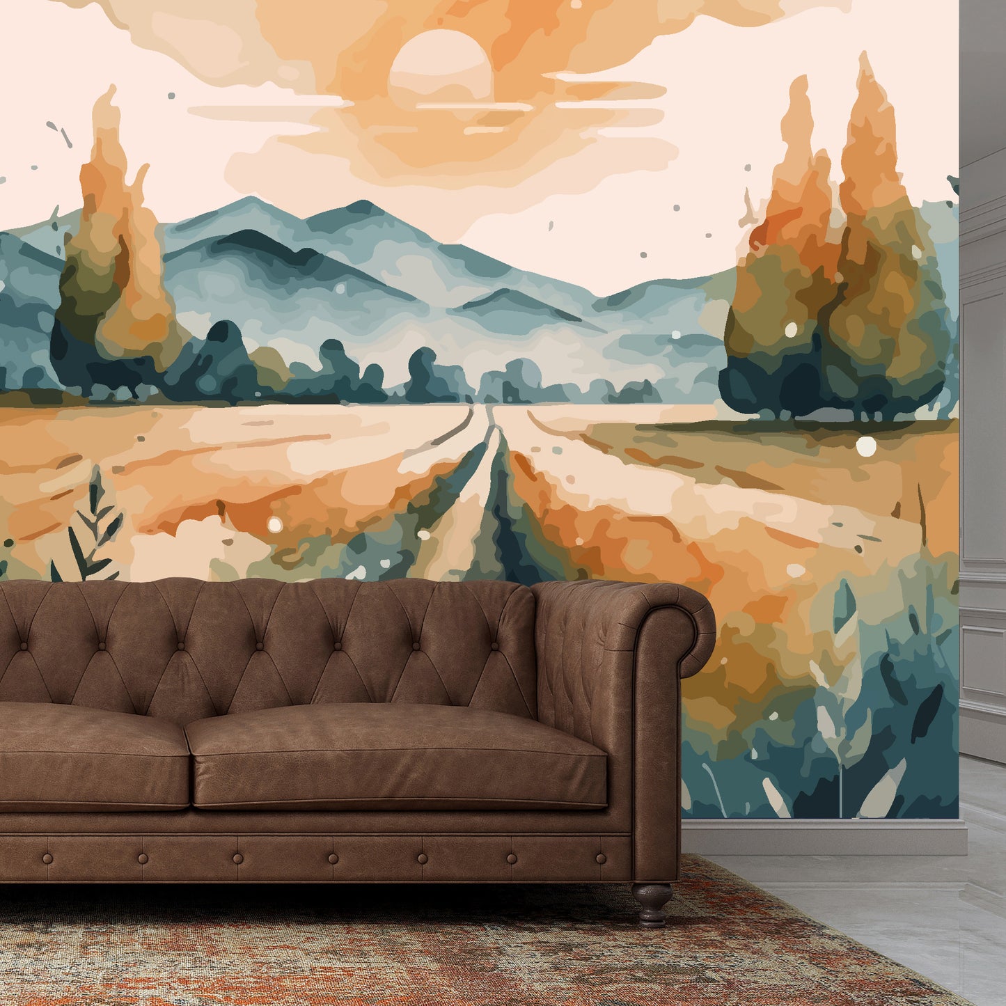Sunset Meadow Full Wall Mural