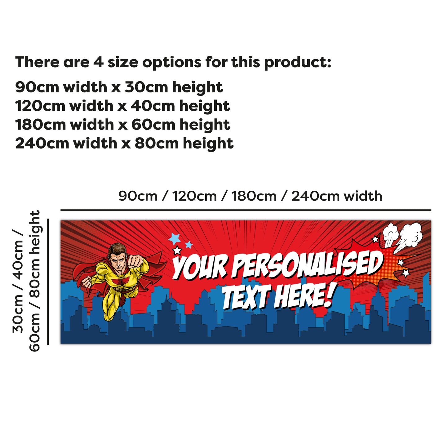 Superhero Birthday – Great Power Personalised Banner Wall Sticker