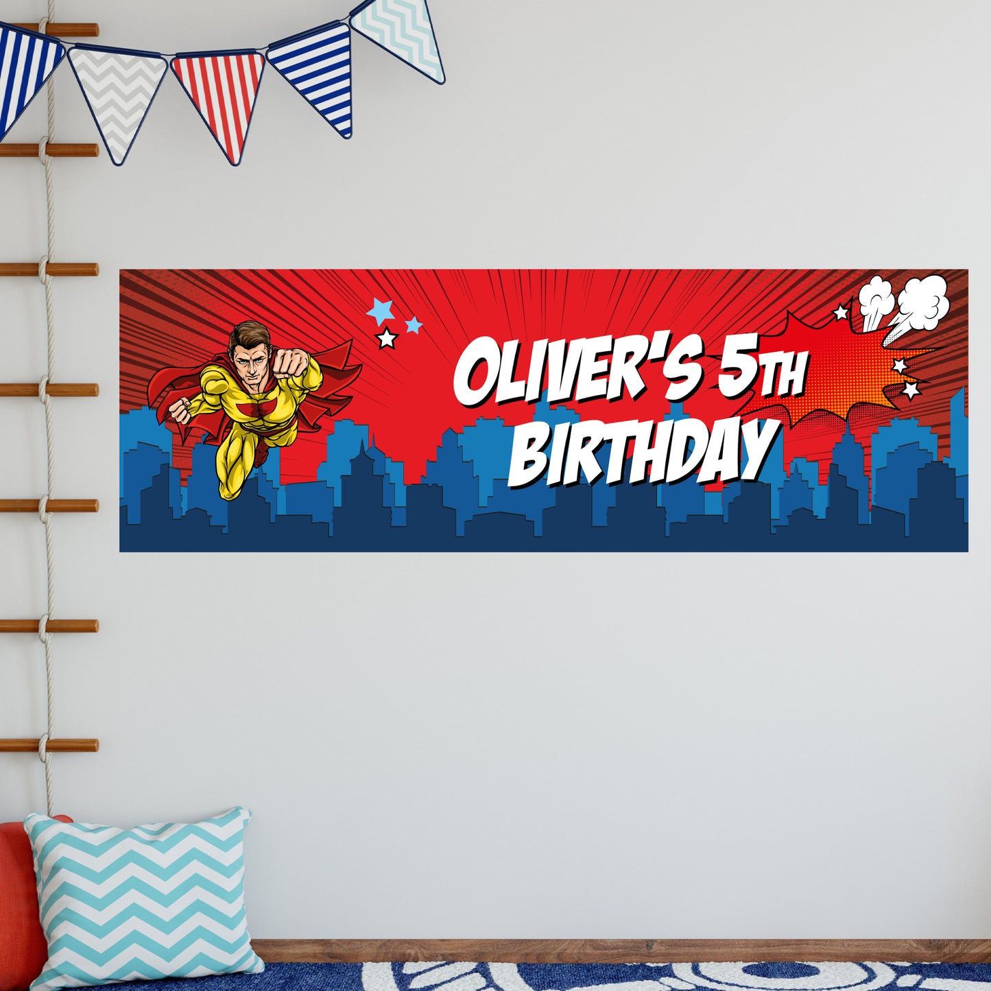 Superhero Birthday – Great Power Personalised Banner Wall Sticker