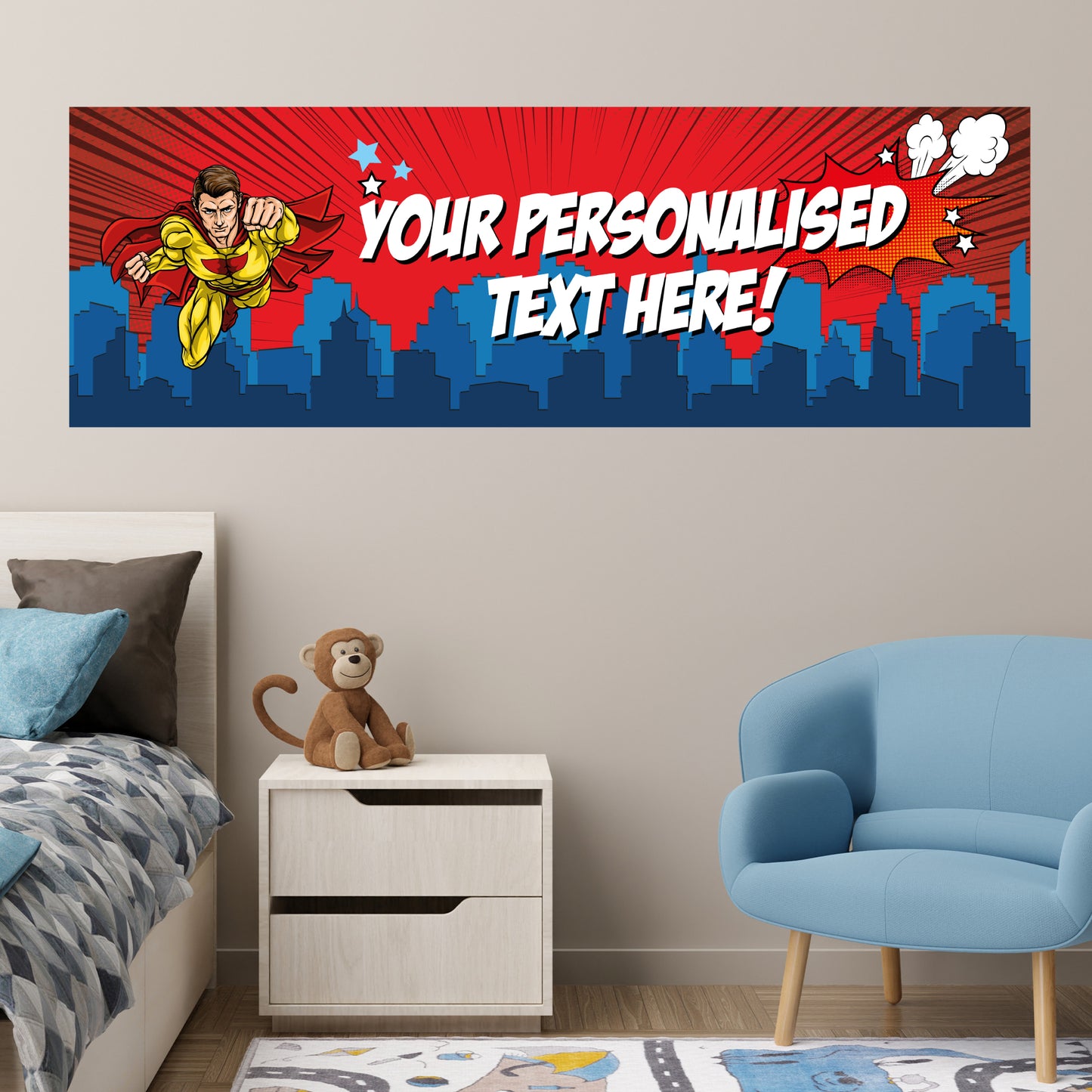Superhero Birthday – Great Power Personalised Banner Wall Sticker