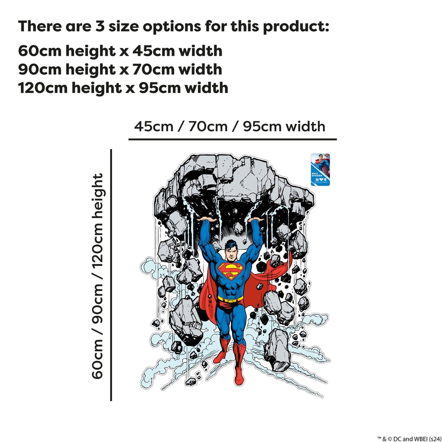 Superman Wall Sticker - Lifting Rock Sketch Wall Decal DC Superhero Art