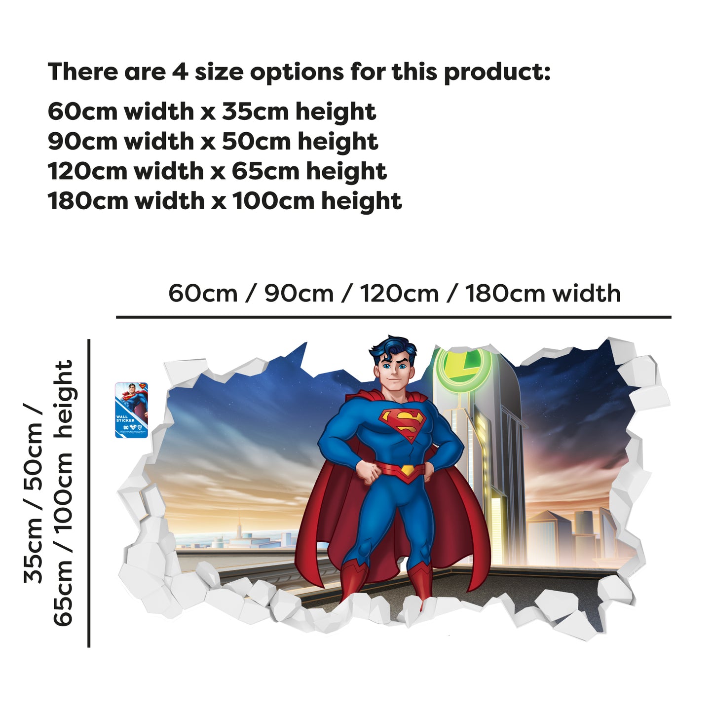 Superman Wall Sticker - Stood on Rooftop Broken Wall Decal DC Superhero Art
