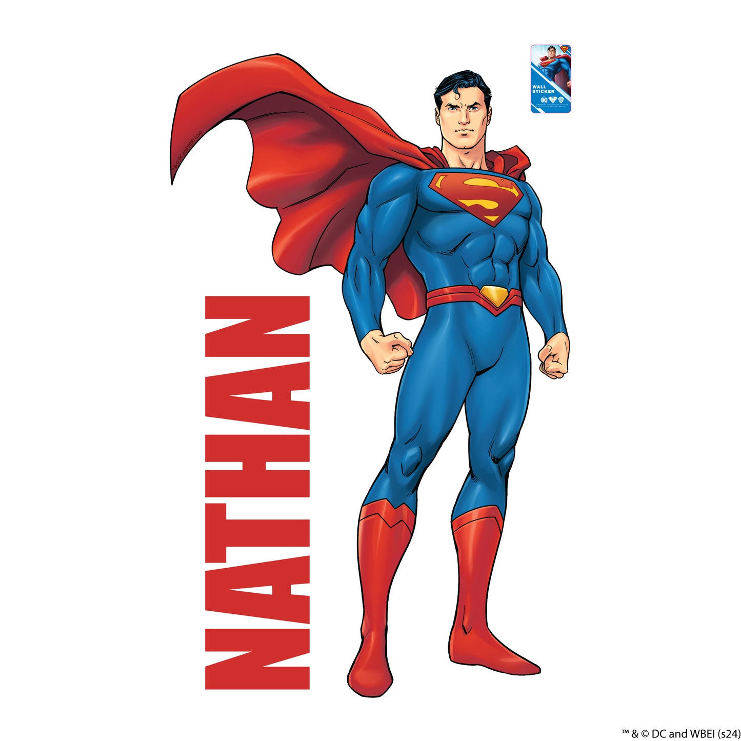 Superman Wall Sticker - Stood with Cape Blowing Personalised Wall Decal DC Superhero Art