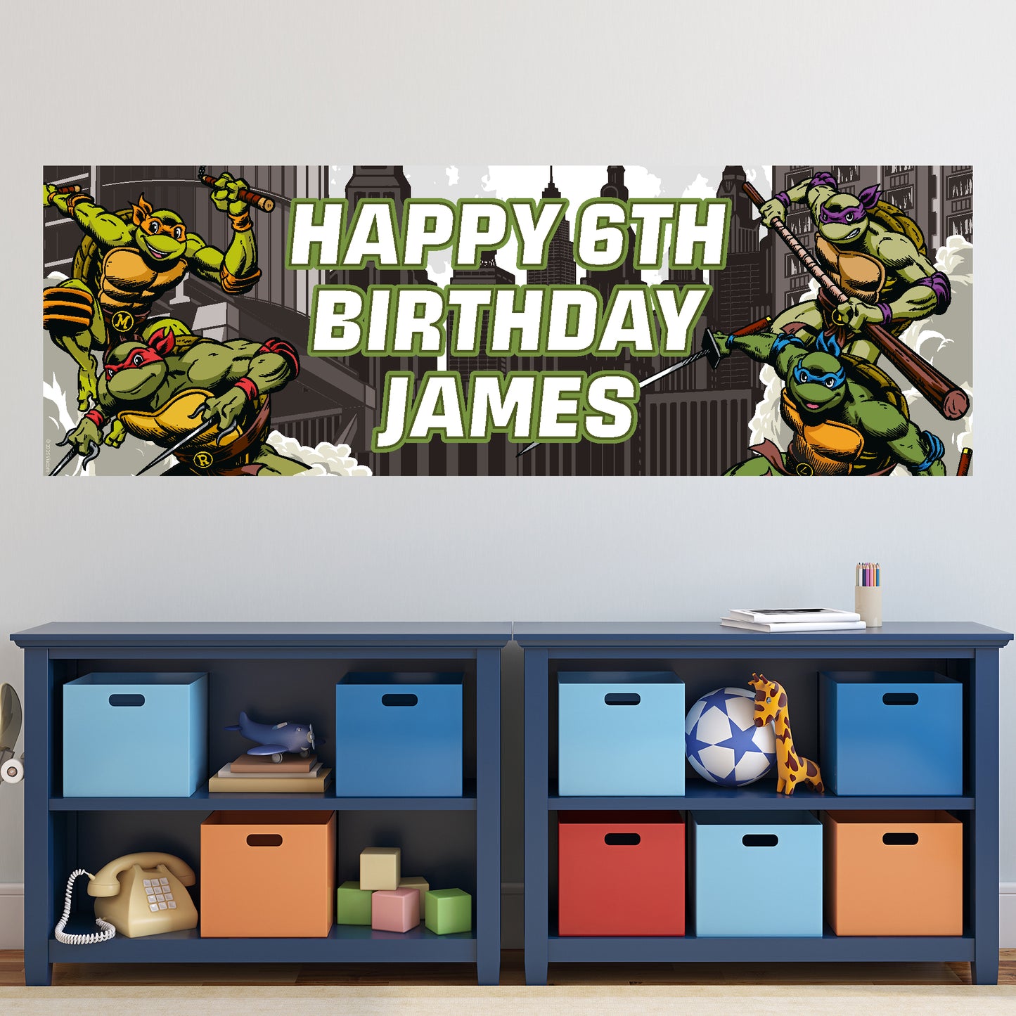 Teenage Mutant Ninja Turtles Birthday - Group City Personalised Banner Wall Sticker